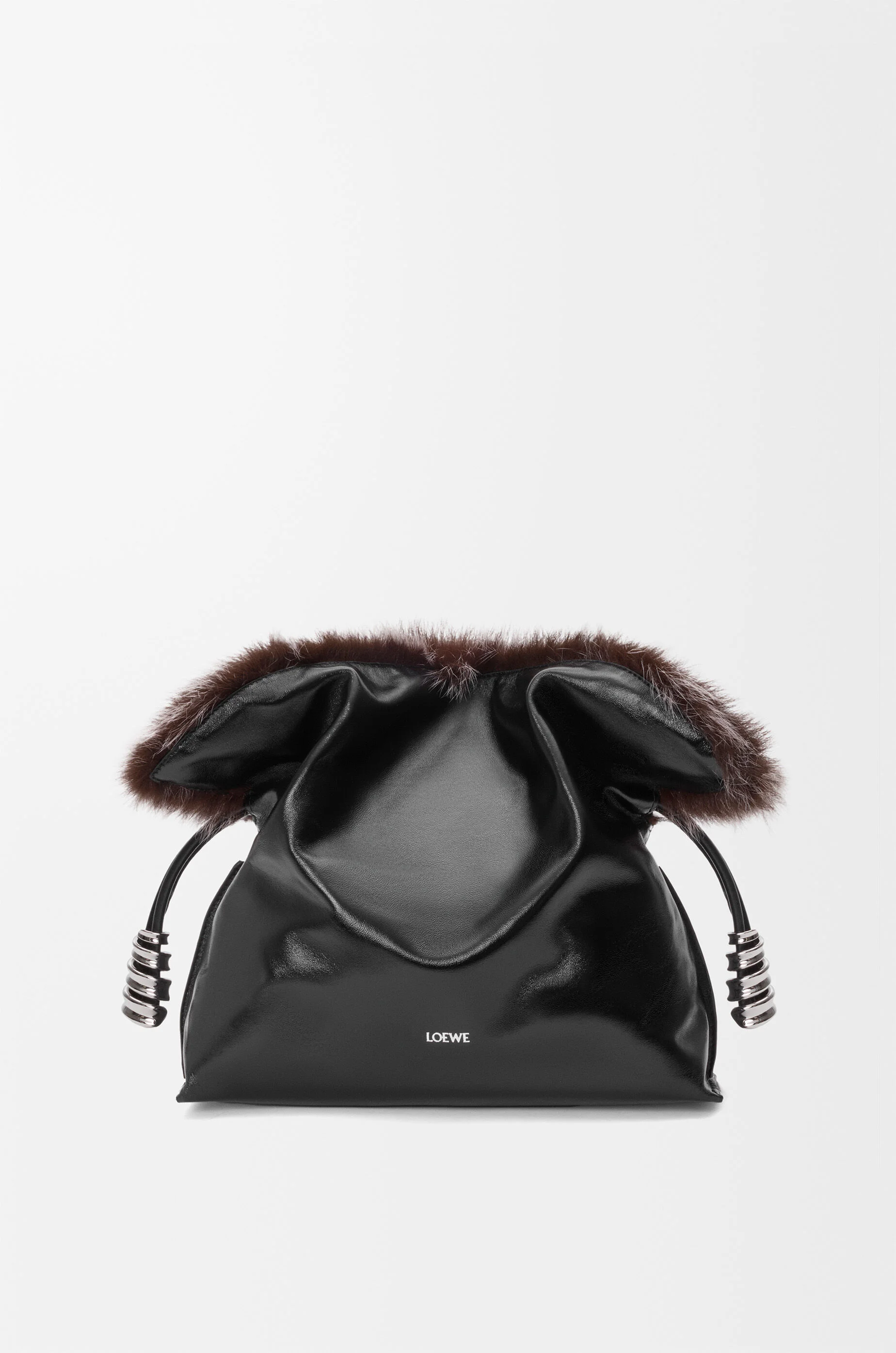 Medium Flamenco clutch in glossy lambskin and shearling - 1