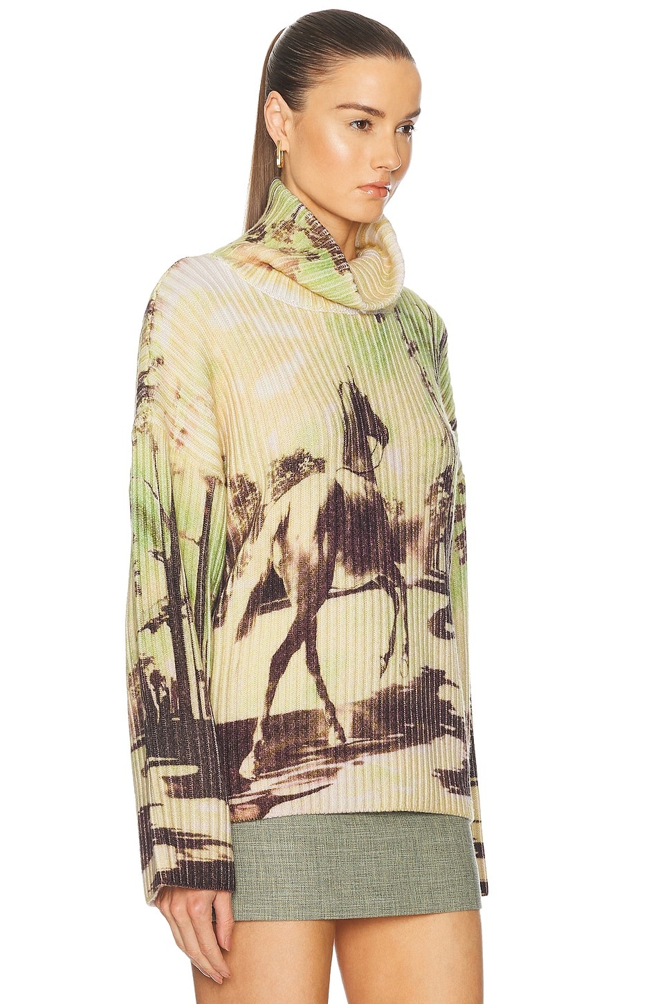 Horse Print Chunky Rib Knit Sweater - 2