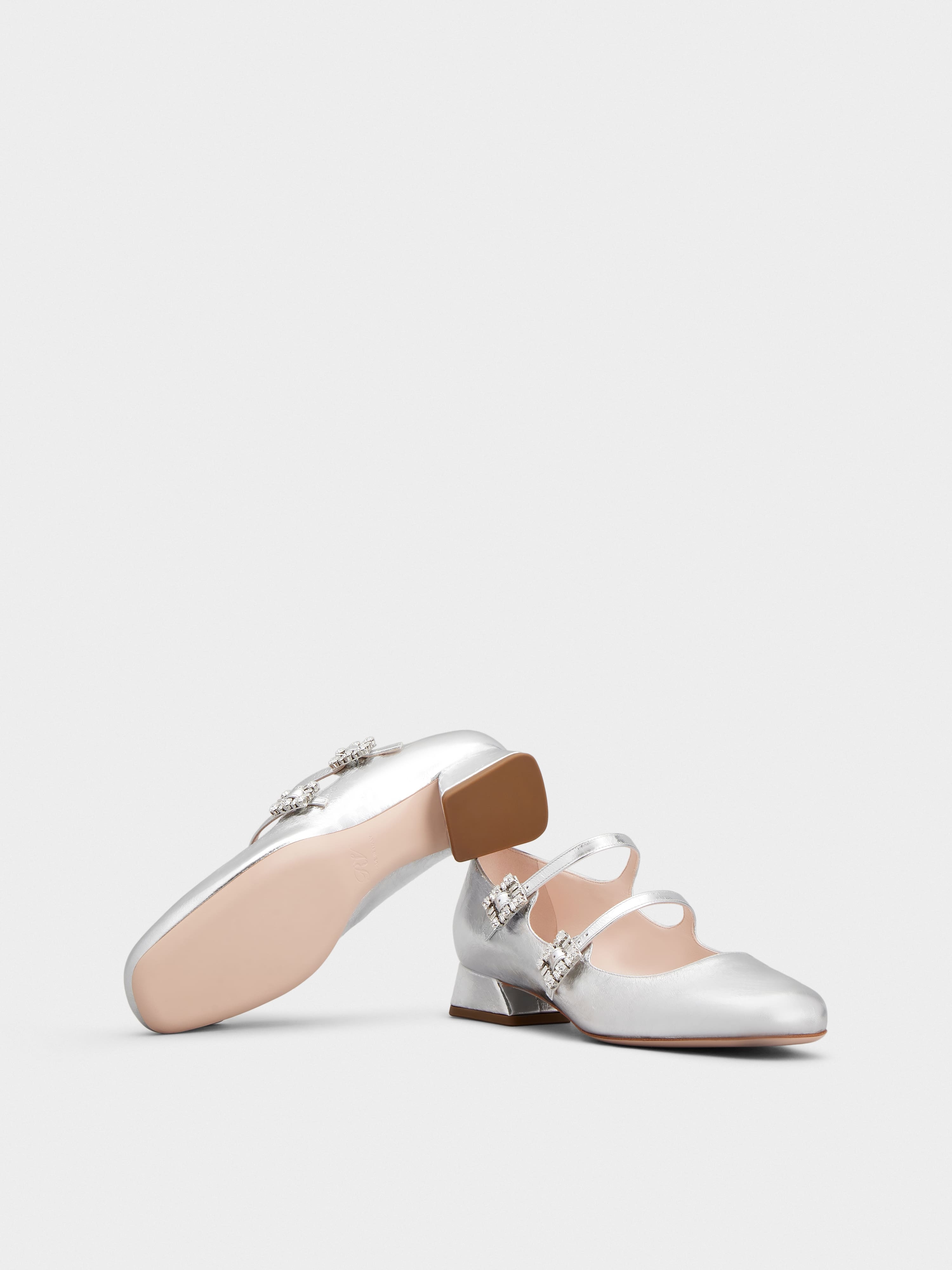 Mini Très Vivier Strass Buckle Babies Ballerinas in Leather - 6