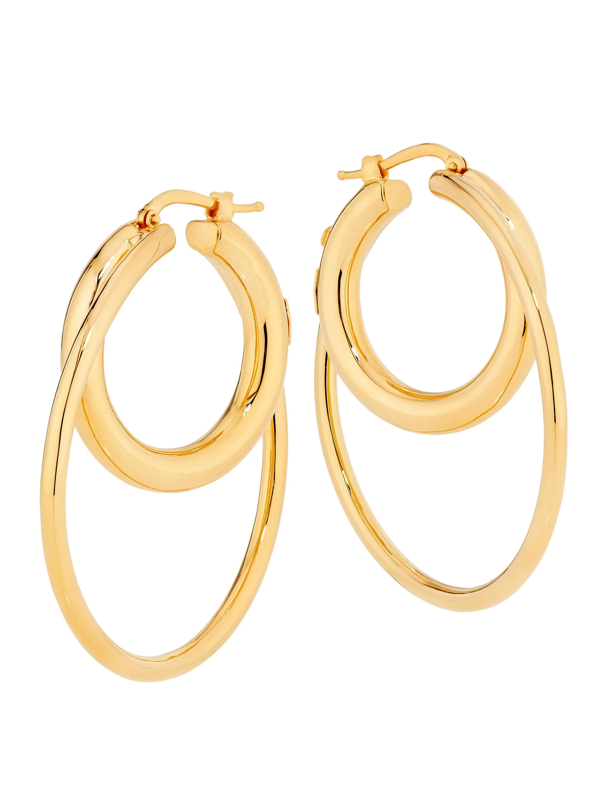 Women's 18K Yellow Gold Medium Double-Hoop Earrings - Yellow Gold - 1