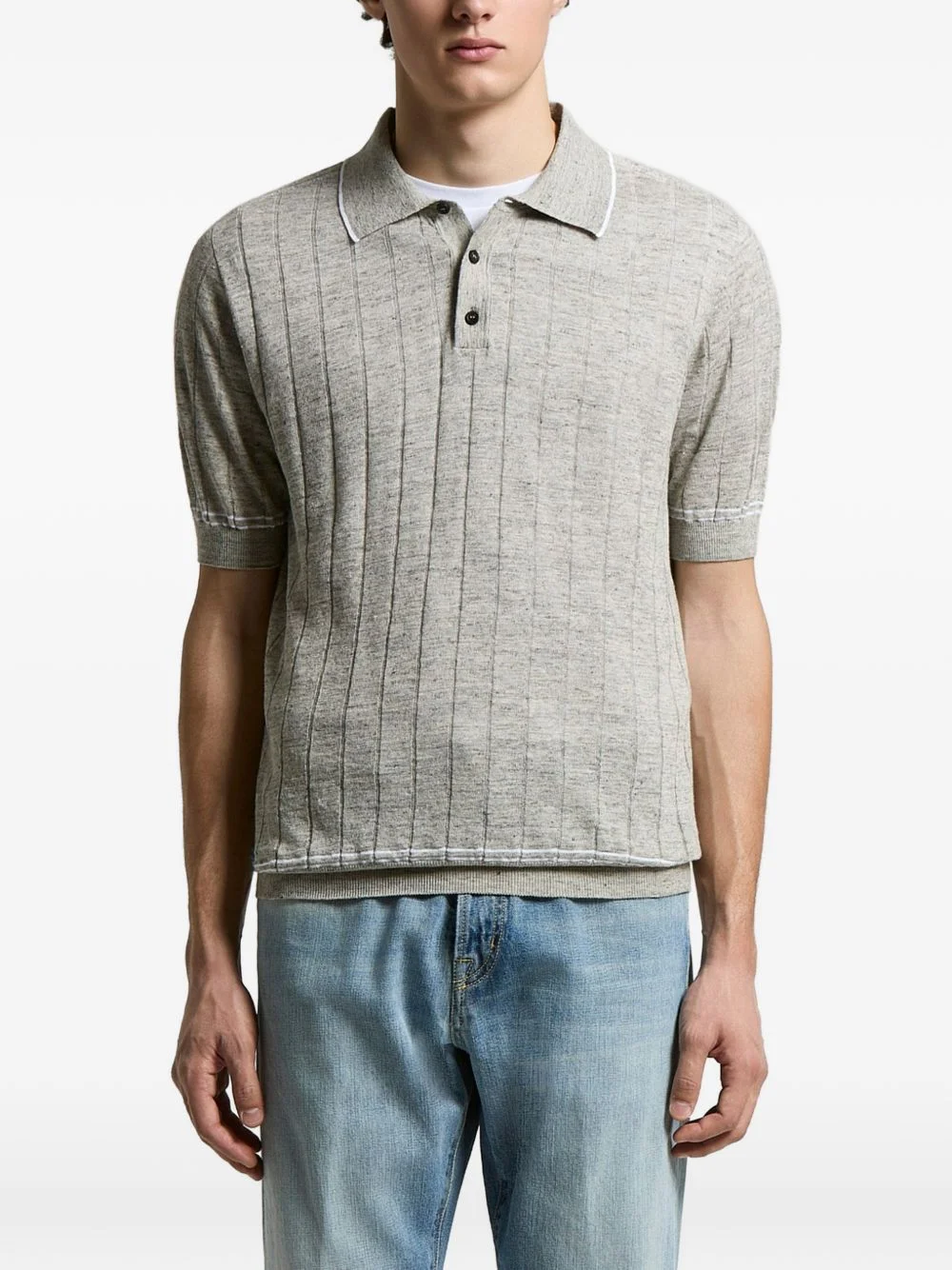 ribbed-trim polo - 1