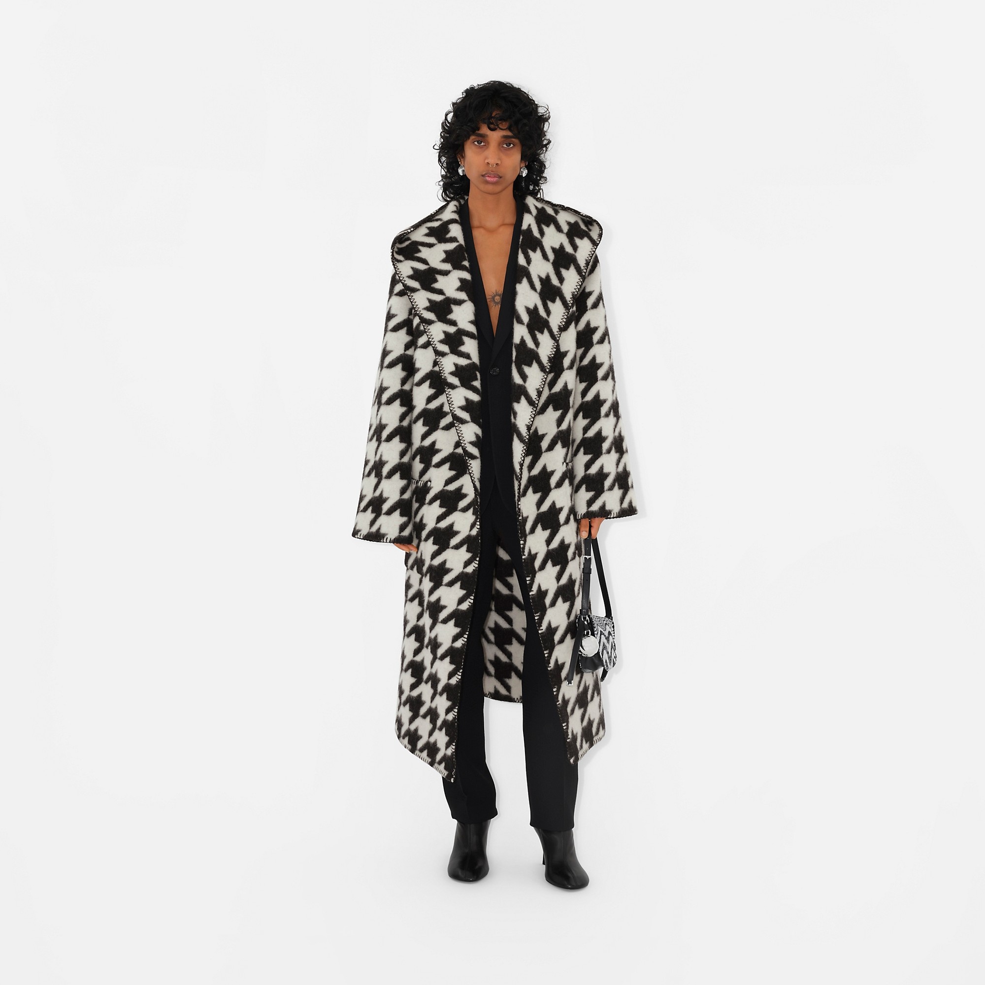Houndstooth Wool Robe - 2