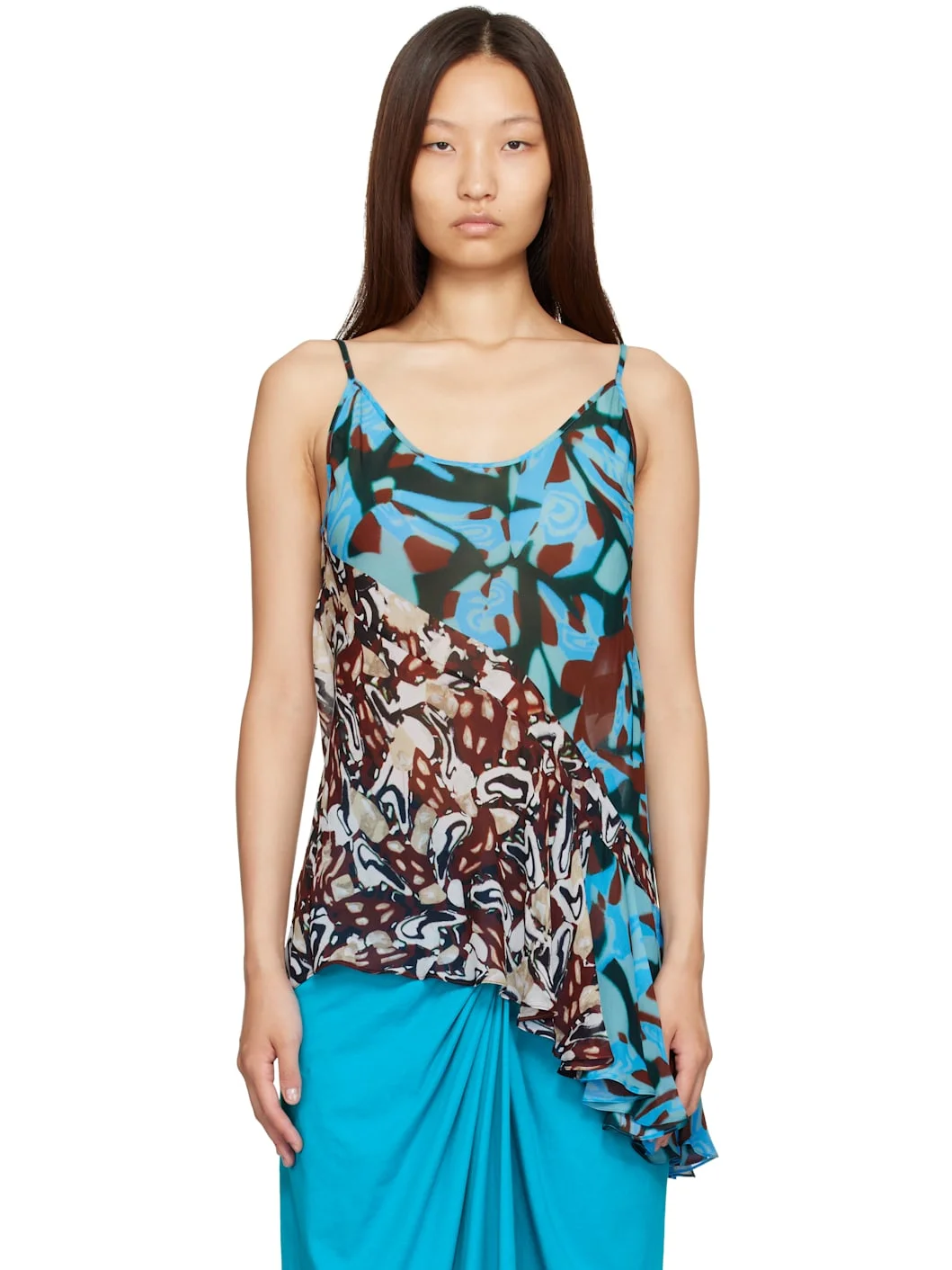 Blue & Brown Viscose Slip Top - 1