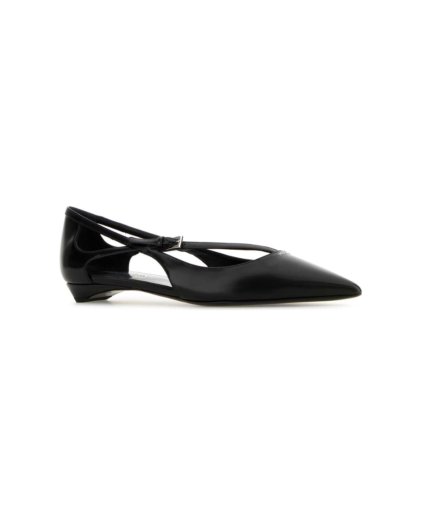 Black Leather Ballerinas - 2