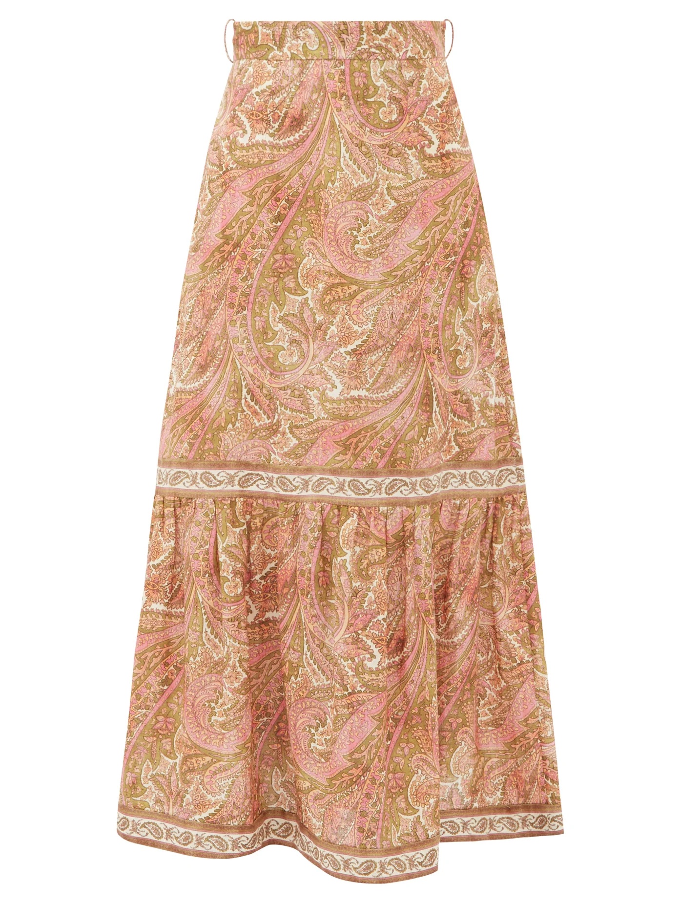 Brighton high-rise paisley-print linen midi skirt - 1