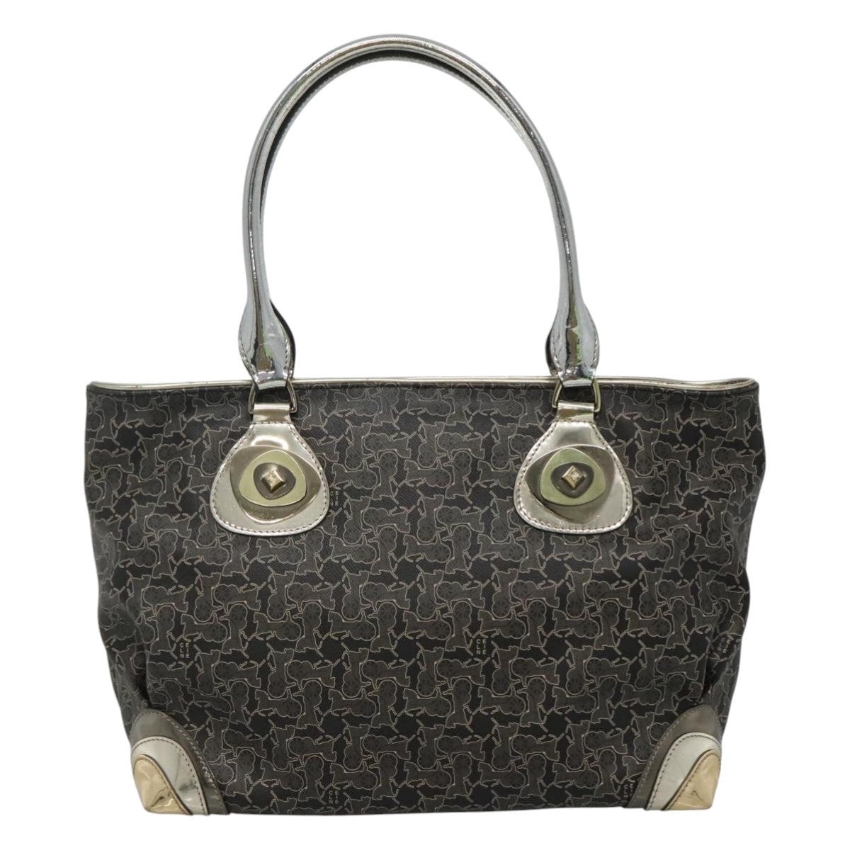 CELINE Horse Carriage Tote Bag Pvc Leather Black Silver - 2