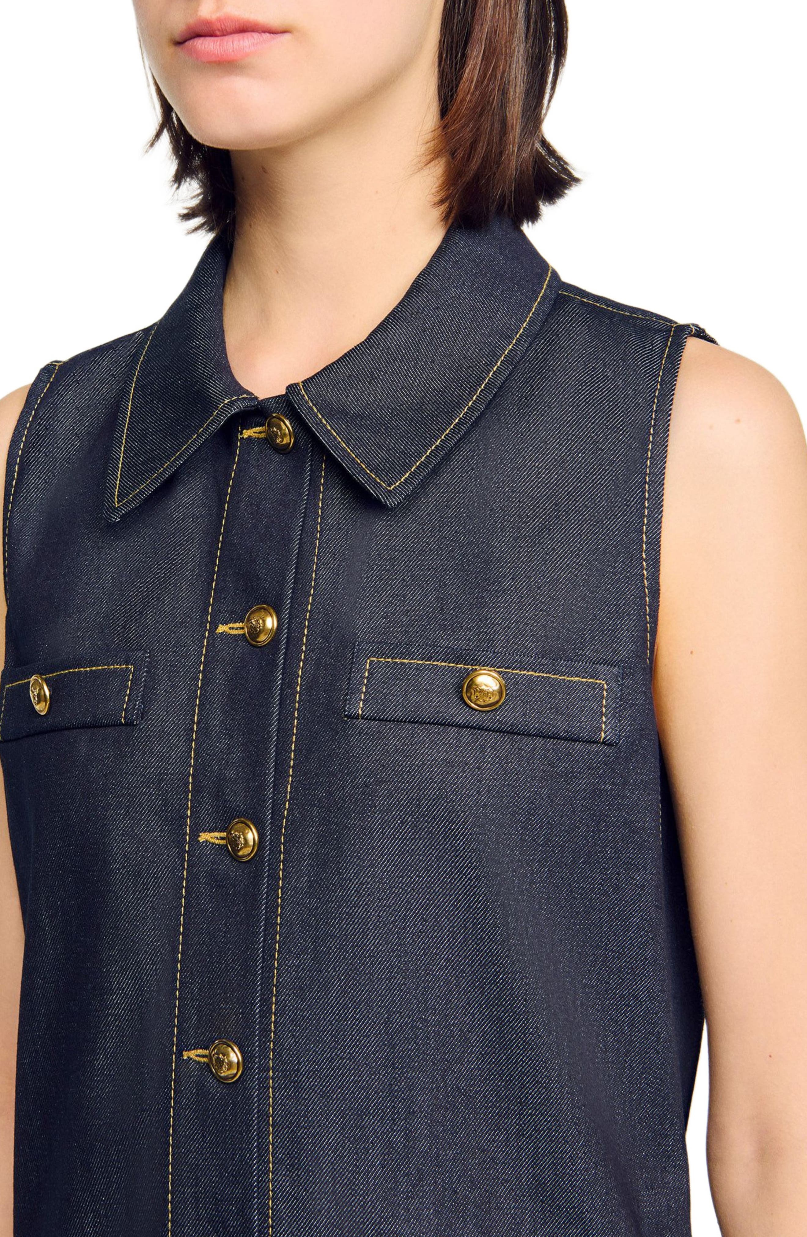 SANDRO Short denim dress in Deep Blue at Nordstrom - 4