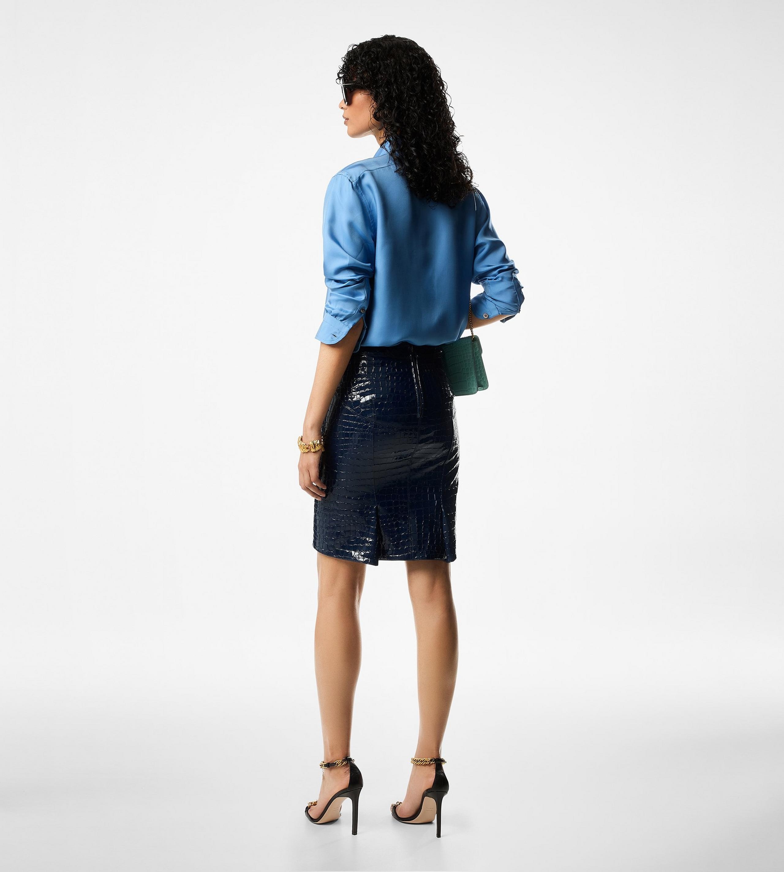 GLOSSY CROCO EMBOSSED GOAT LEATHER SKIRT - 3