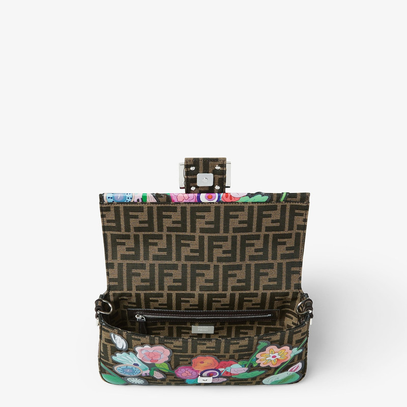FENDI Baguette® Fantastic Fendi Future FF jacquard fabric bag with multicolor floral appliqués outlook