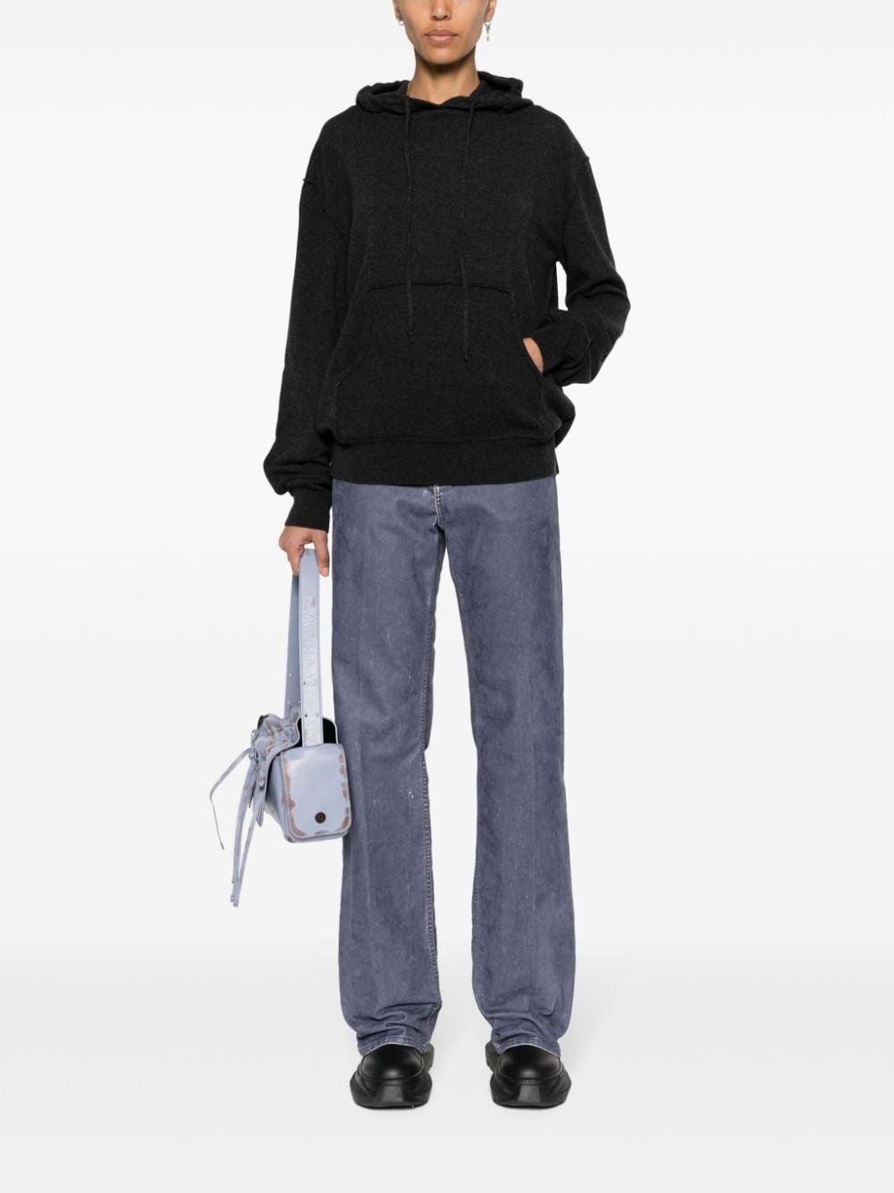 four-stitch logo wool blend hoodie - 2