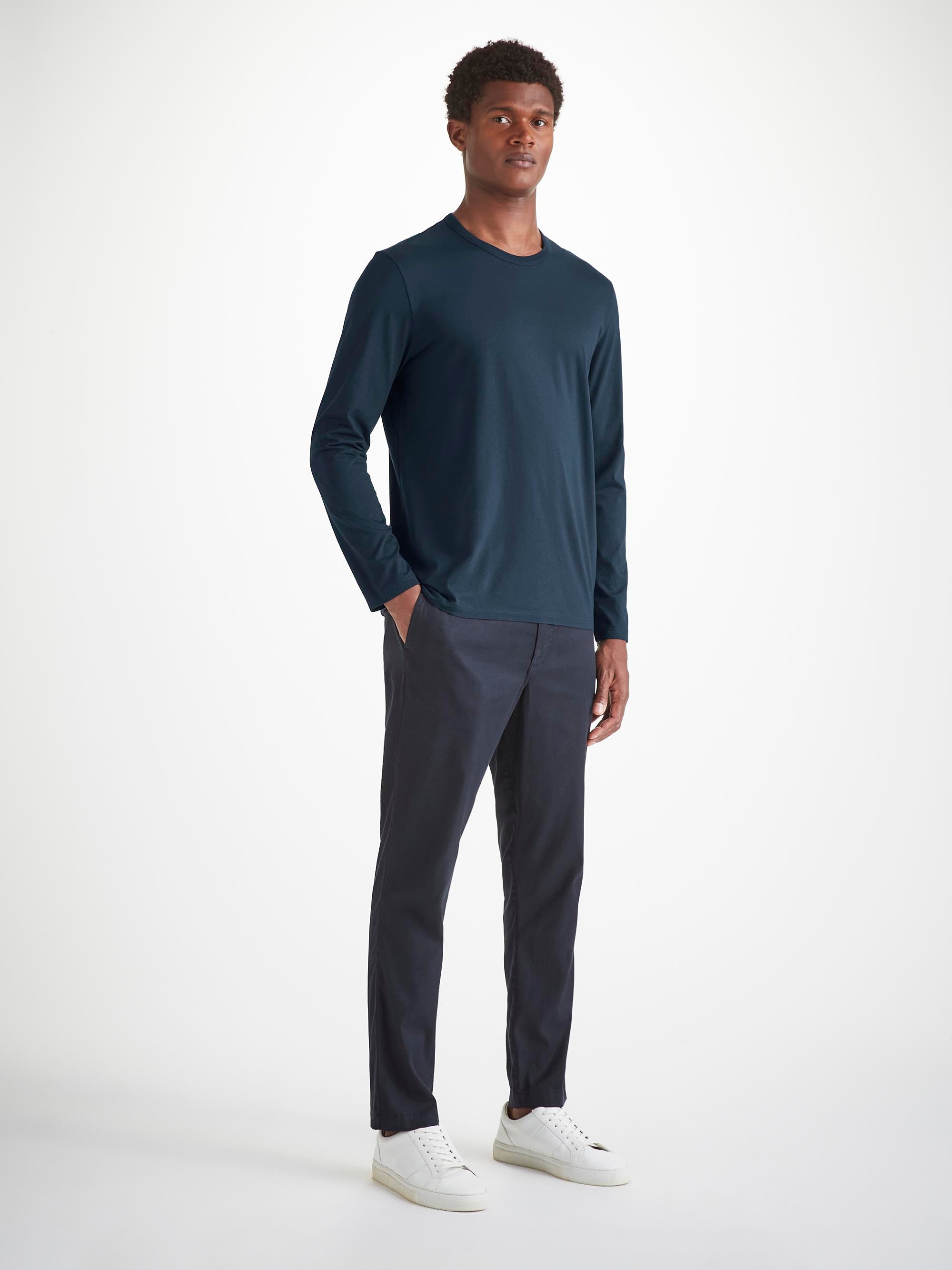 Men's Long Sleeve T-Shirt Barny Pima Cotton Navy - 3