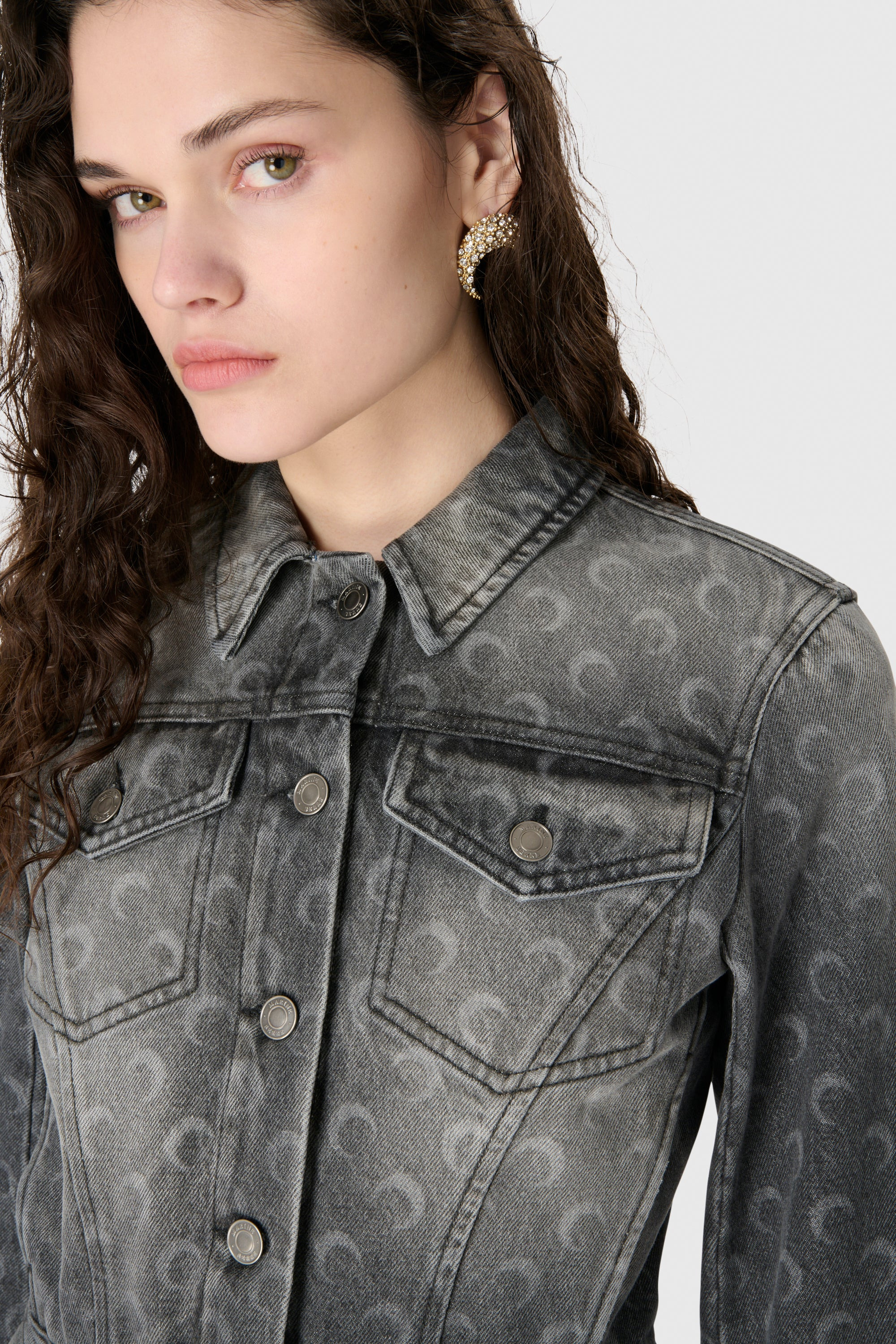 Moon Laser Grey Wash Denim Cropped Jacket - 4