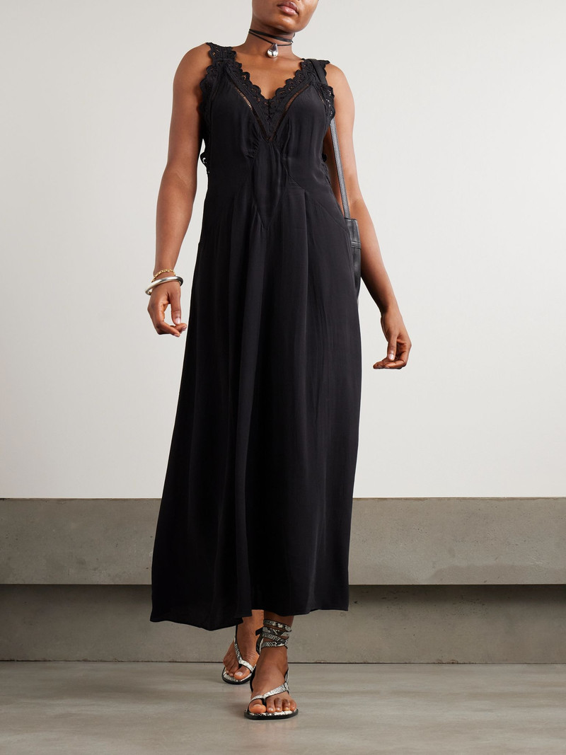 Isabel Marant Freda broderie anglaise-trimmed crepe maxi dress Black outlook