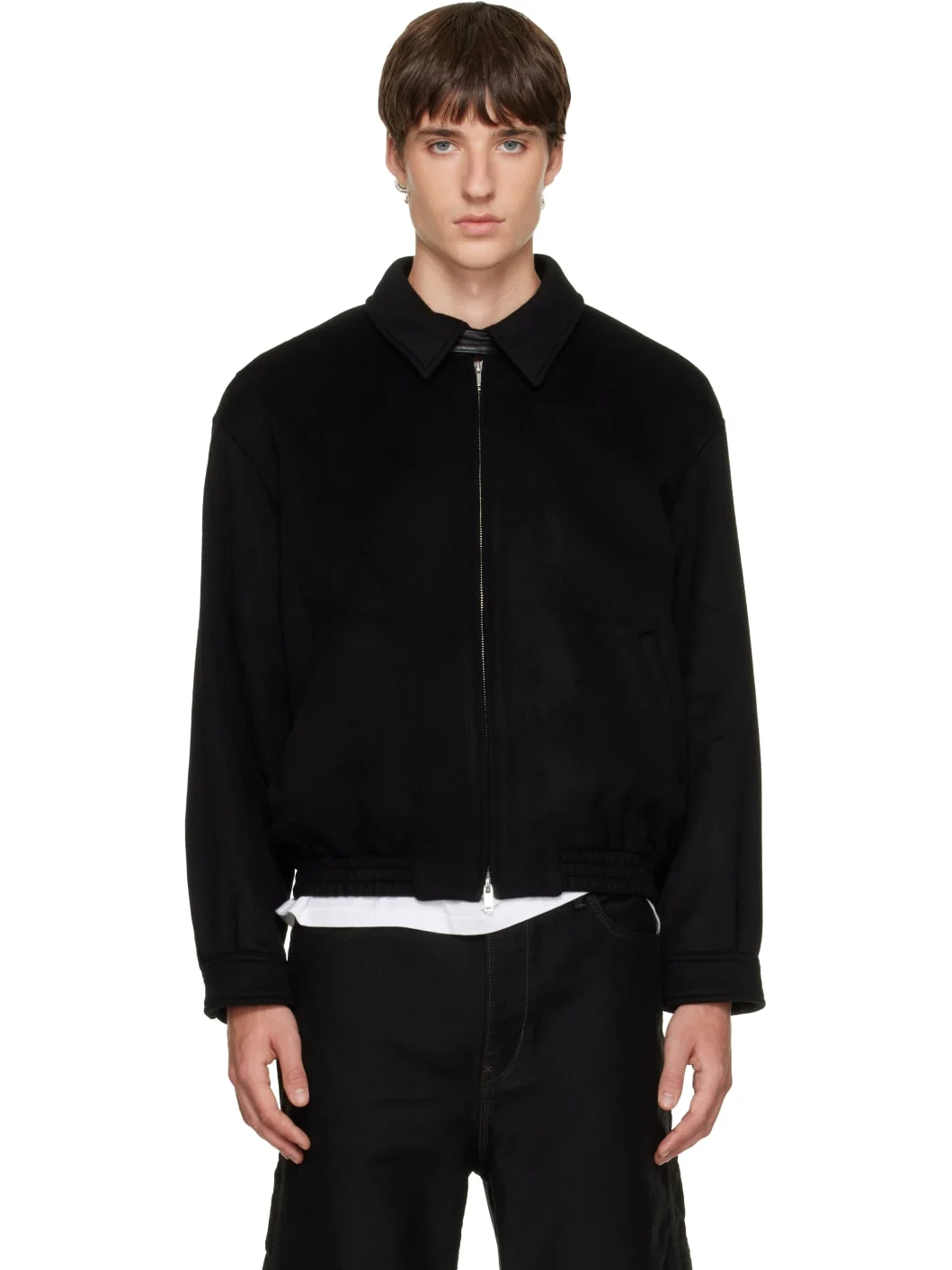 Black Wool & Silk Blouson Jacket - 1