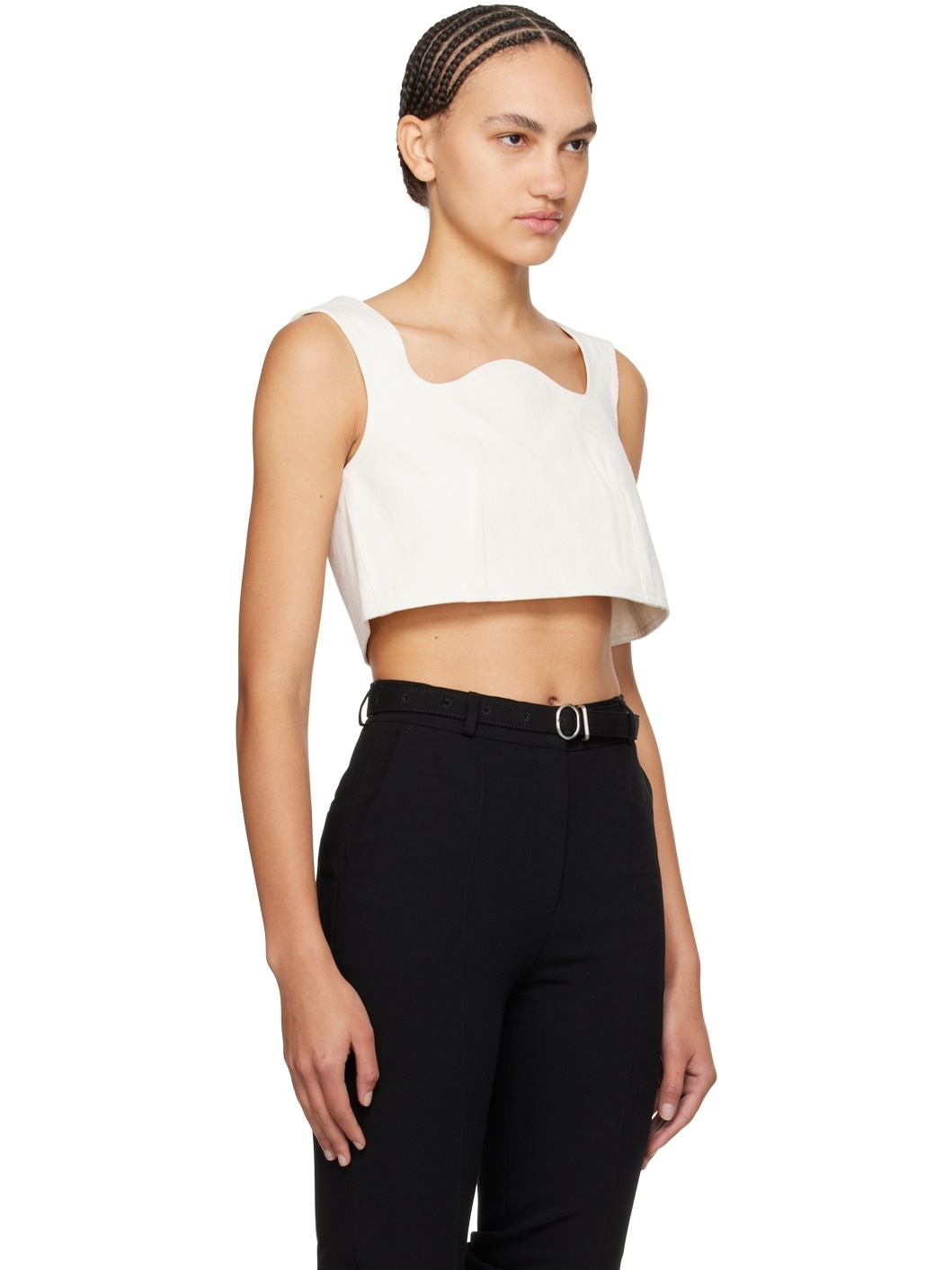 White Curved Neck Tank Top - 2