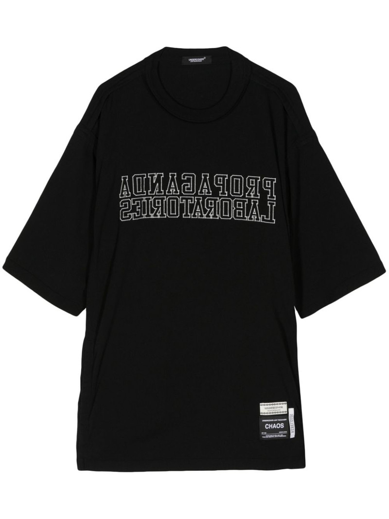 slogan-embroidered cotton T-shirt 1