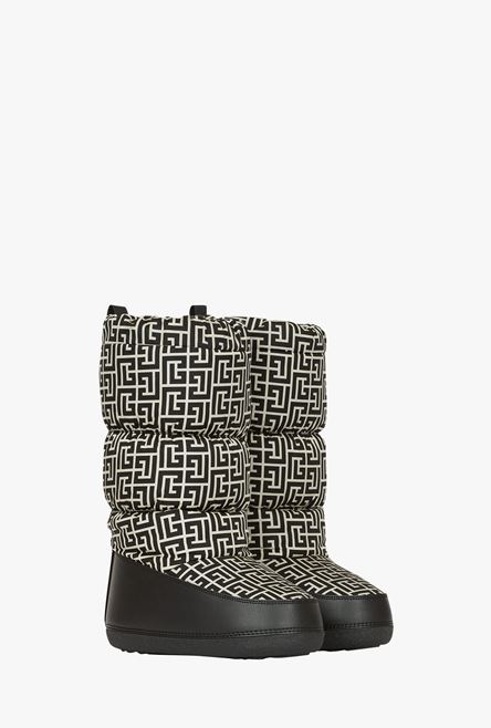 Capsule After ski -  Quilted nylon après-ski boots with ivory and black Balmain monogram pattern - 2