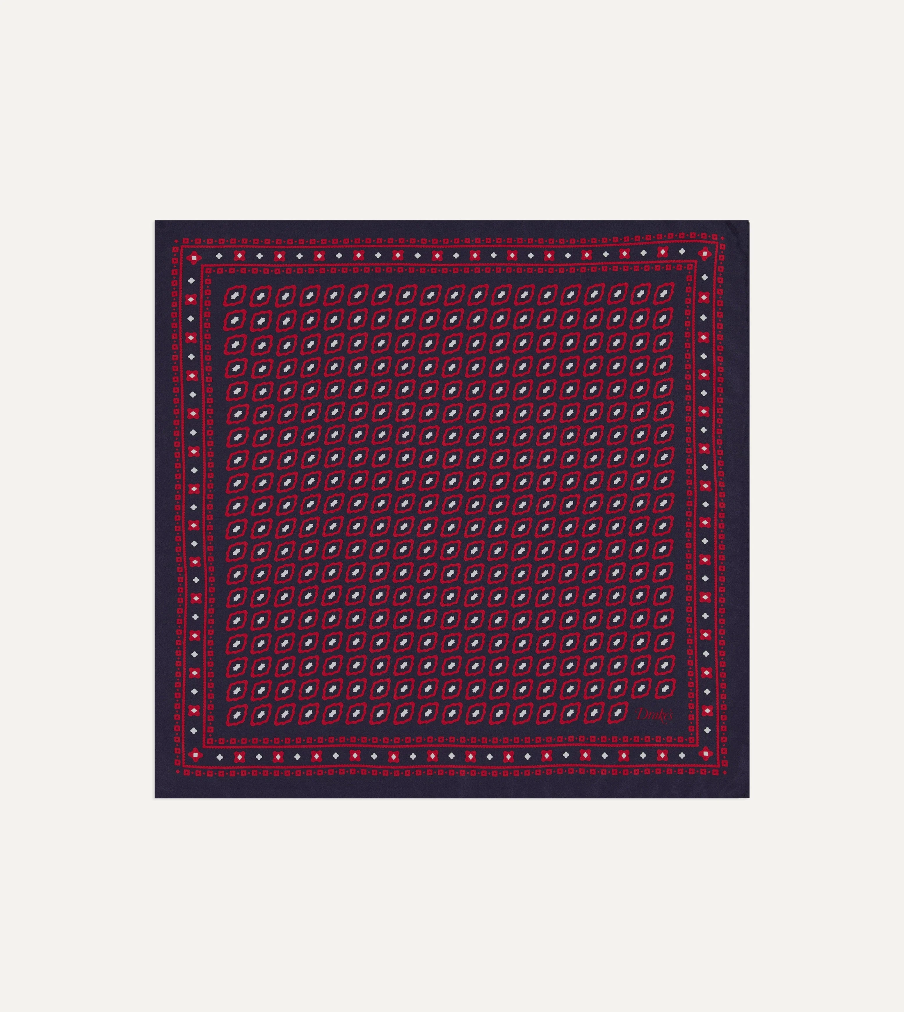 Red Tile Print Silk Pocket Square - 1