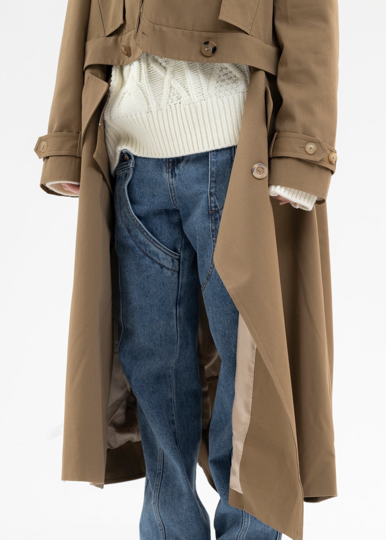 KHAKI DETACHABLE TRENCH COAT - 3