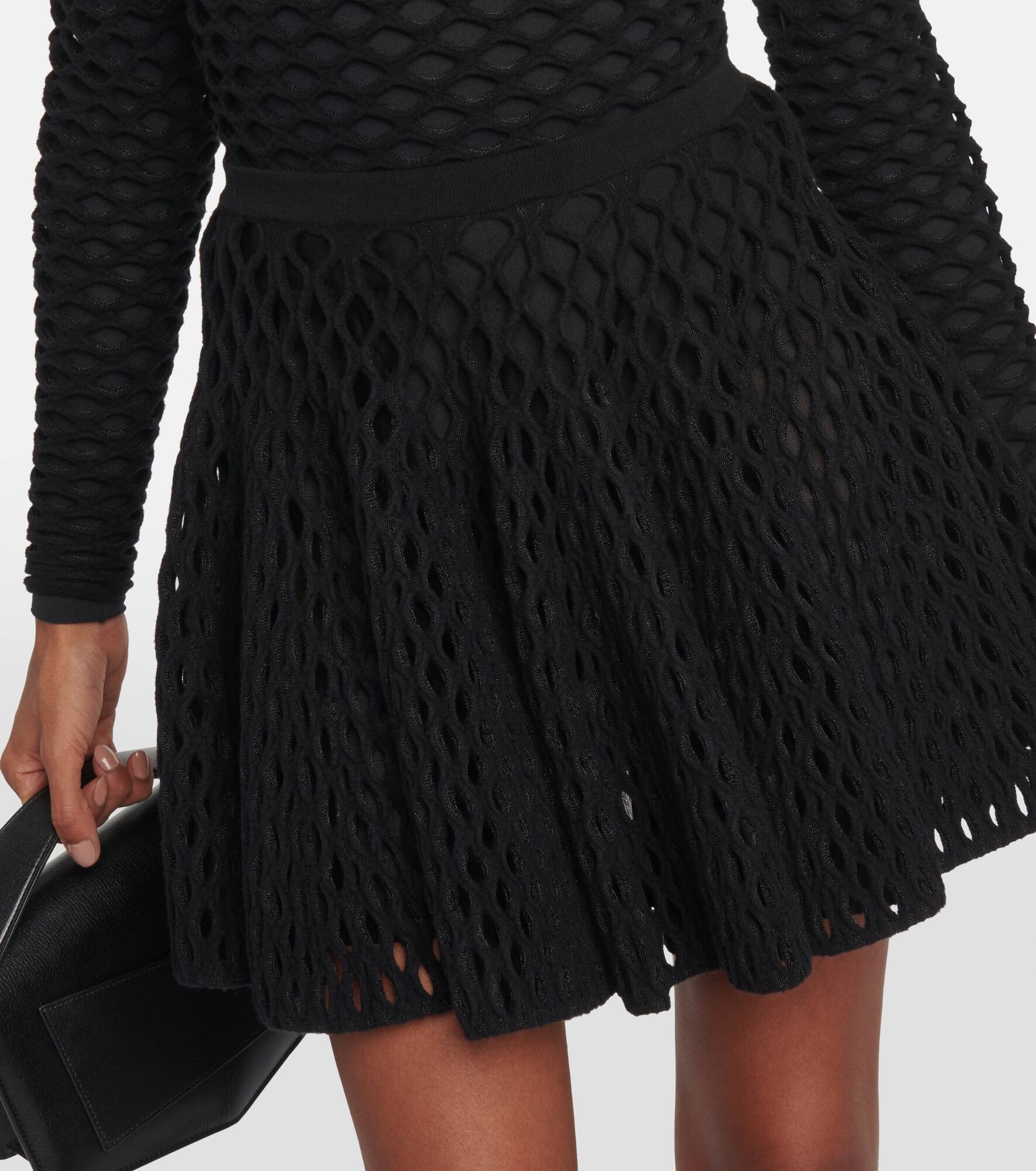 High-rise wool-blend open-knit miniskirt - 4