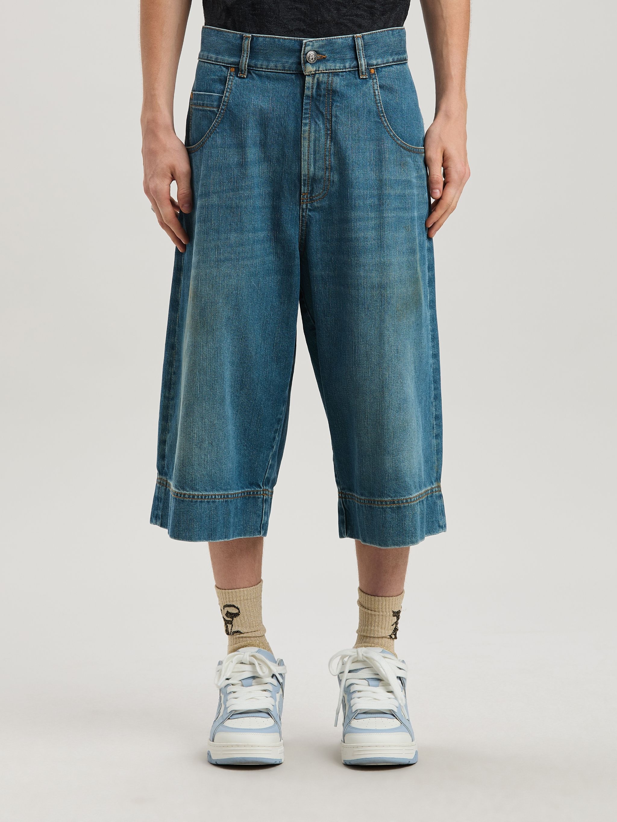 Lasered Curved Logo denim bermuda - 3