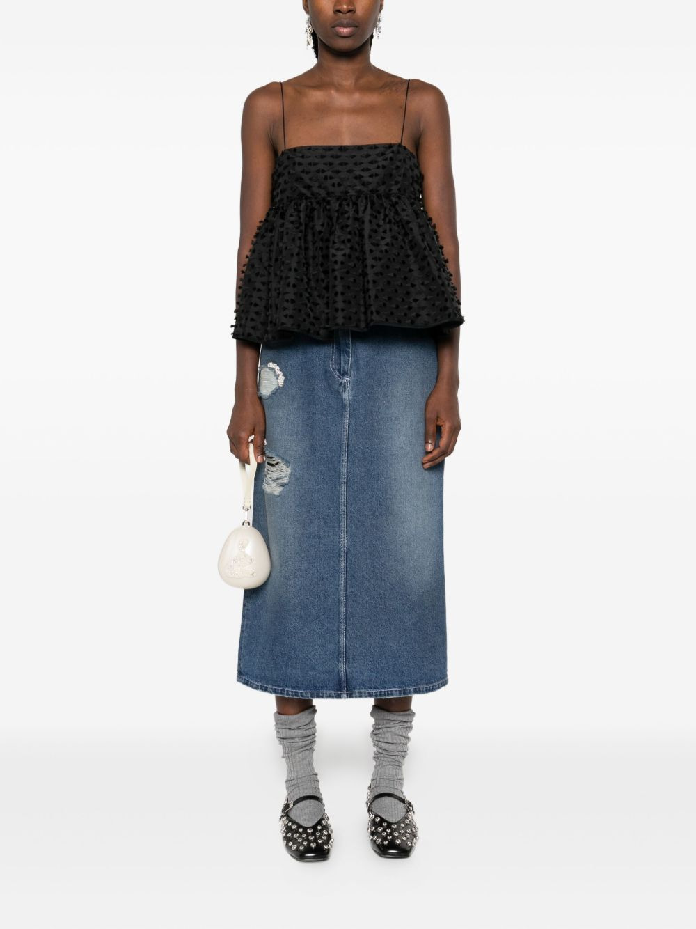 distressed-effect midi skirt - 2