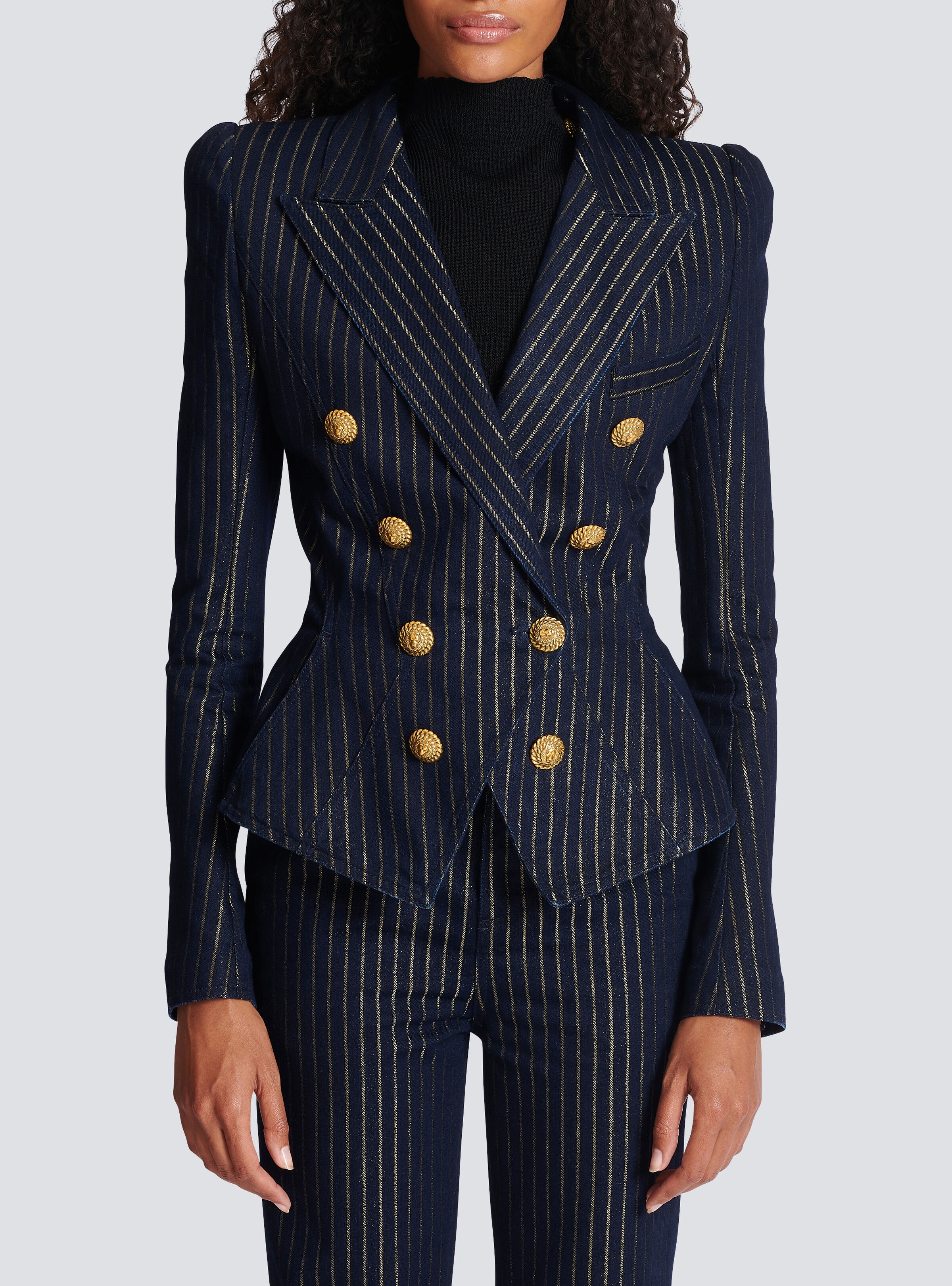 Denim jacket with lurex stripes - 5