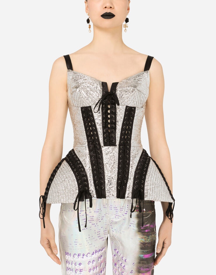 Laminated bustier with laces and eyelets - 1