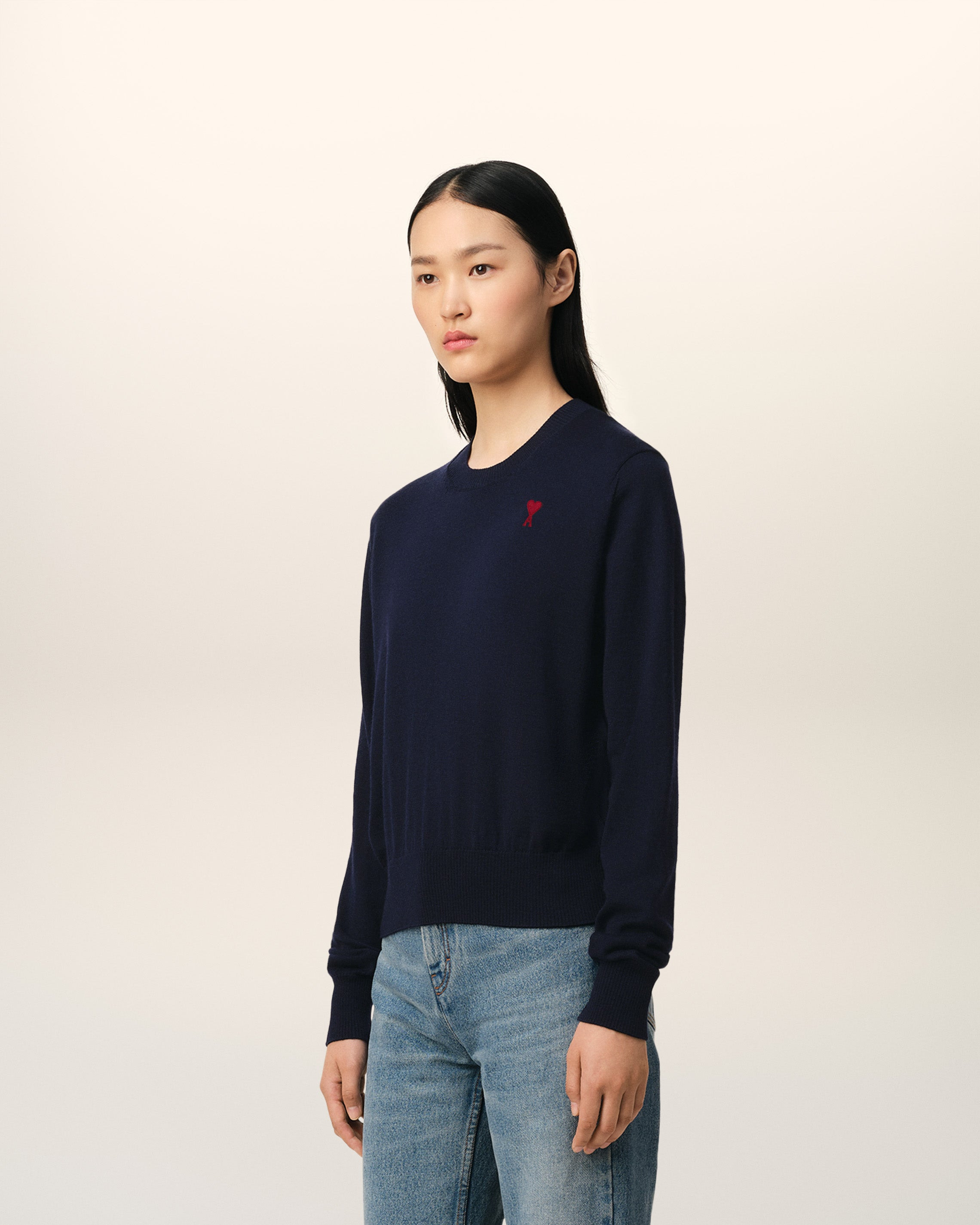 NAVY WOOL AMI DE COEUR CREW NECK SWEATER - 6