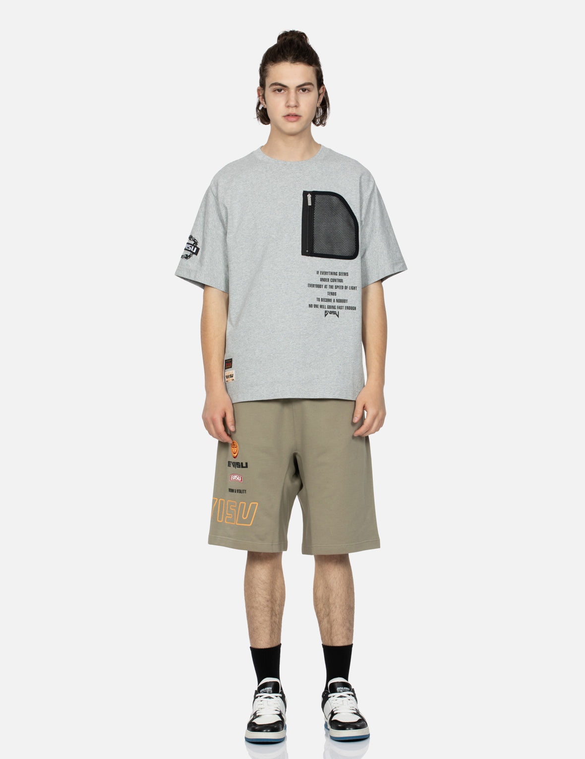 Logo Print and Kamon Embroidery Sweat Shorts - 5