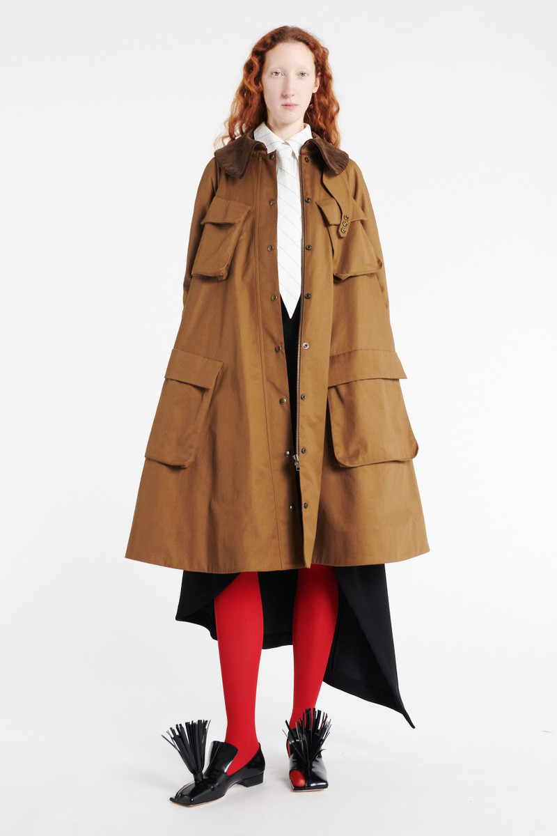 LONG FLARED TRENCH WITH POCKETS KHAKI BROWN 1