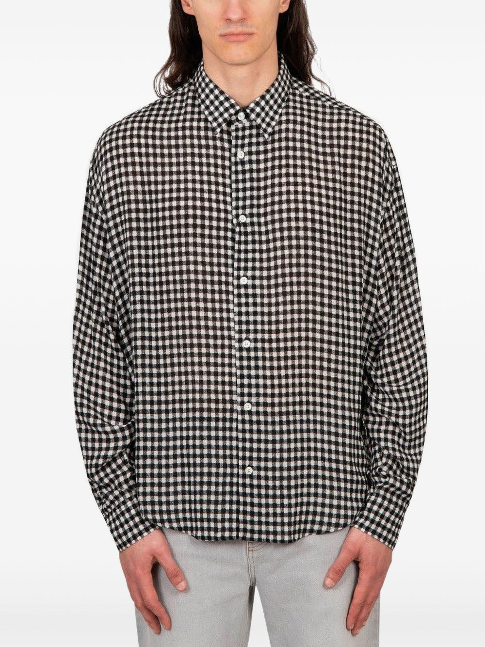 gingham-pattern cotton shirt - 1