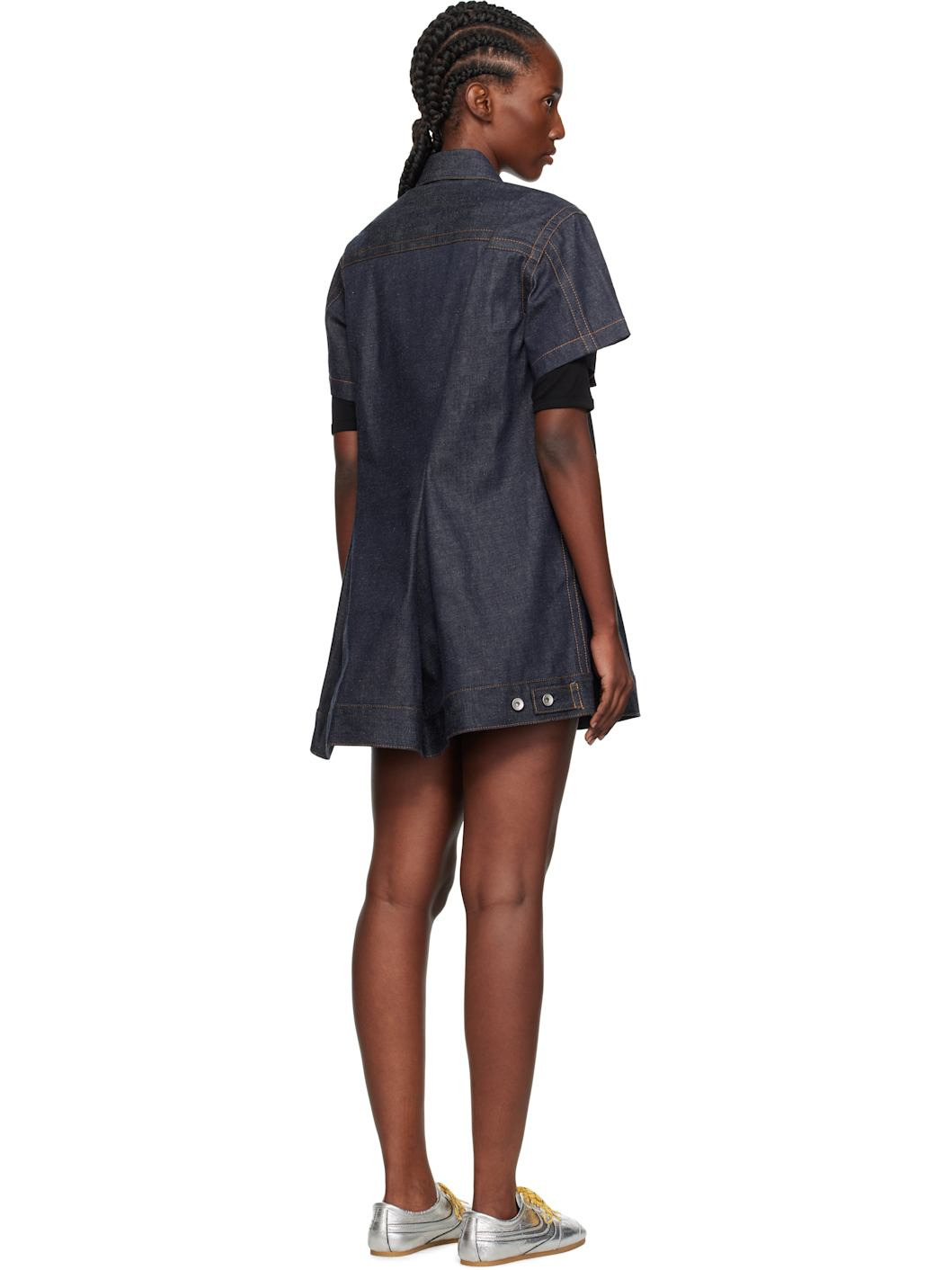 Navy Pleated Denim Minidress - 3