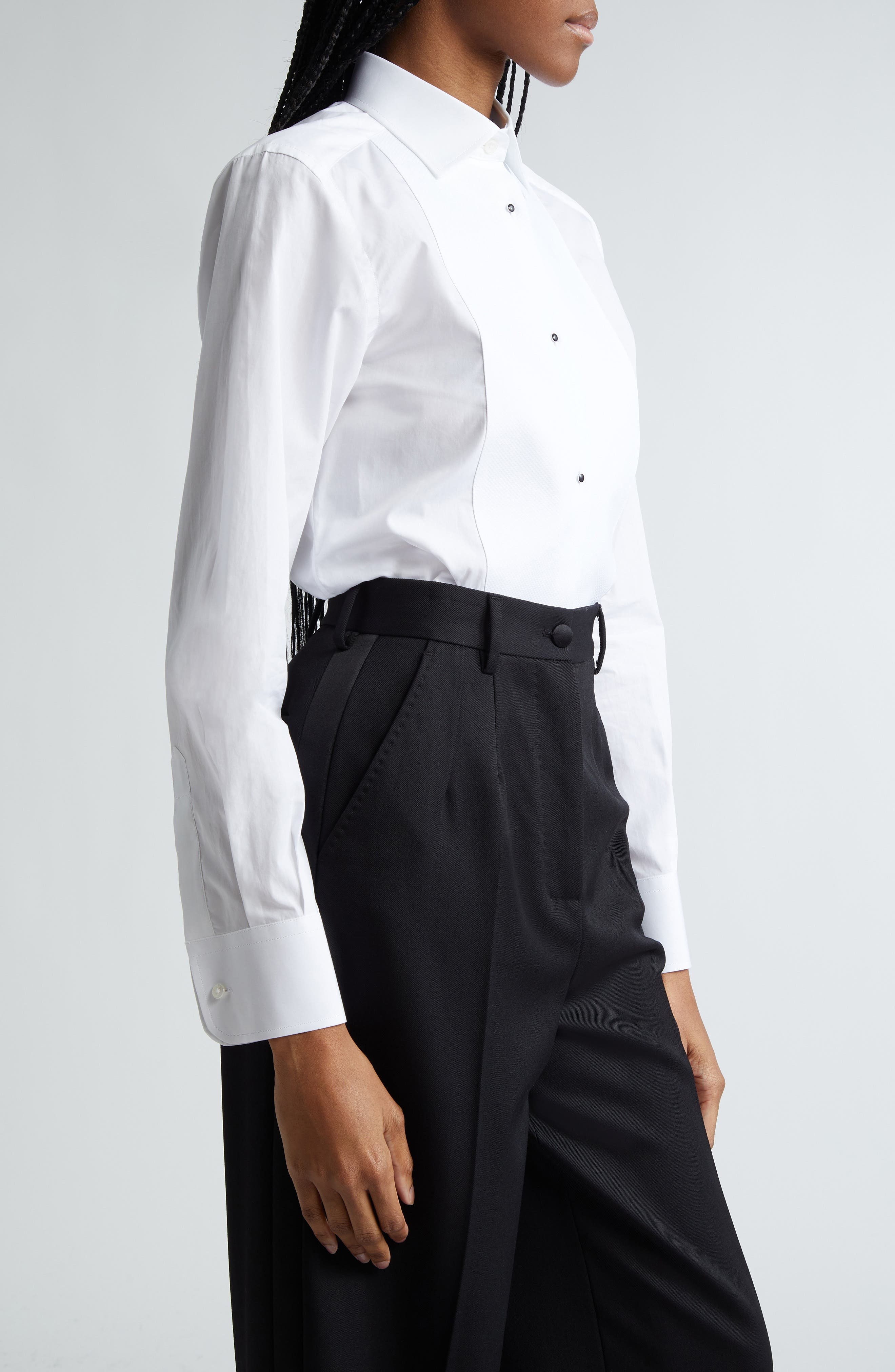 Piqué Knit Bib Cotton Tuxedo Shirt - 4