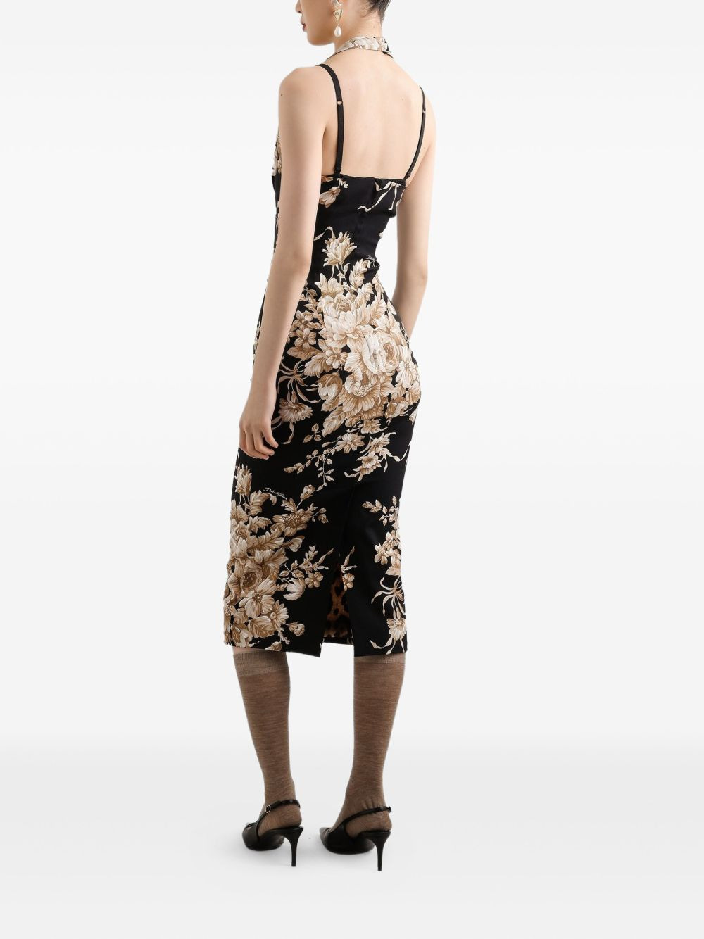 floral-print halterneck midi dress - 3