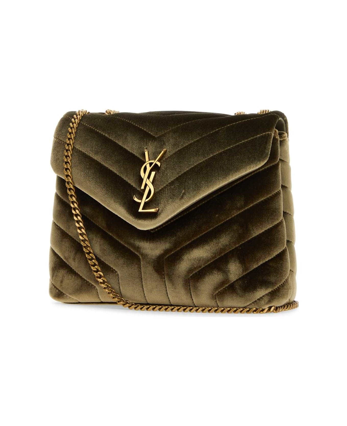 Olive Green Velvet Small Loulou Shoulder Bag - 2