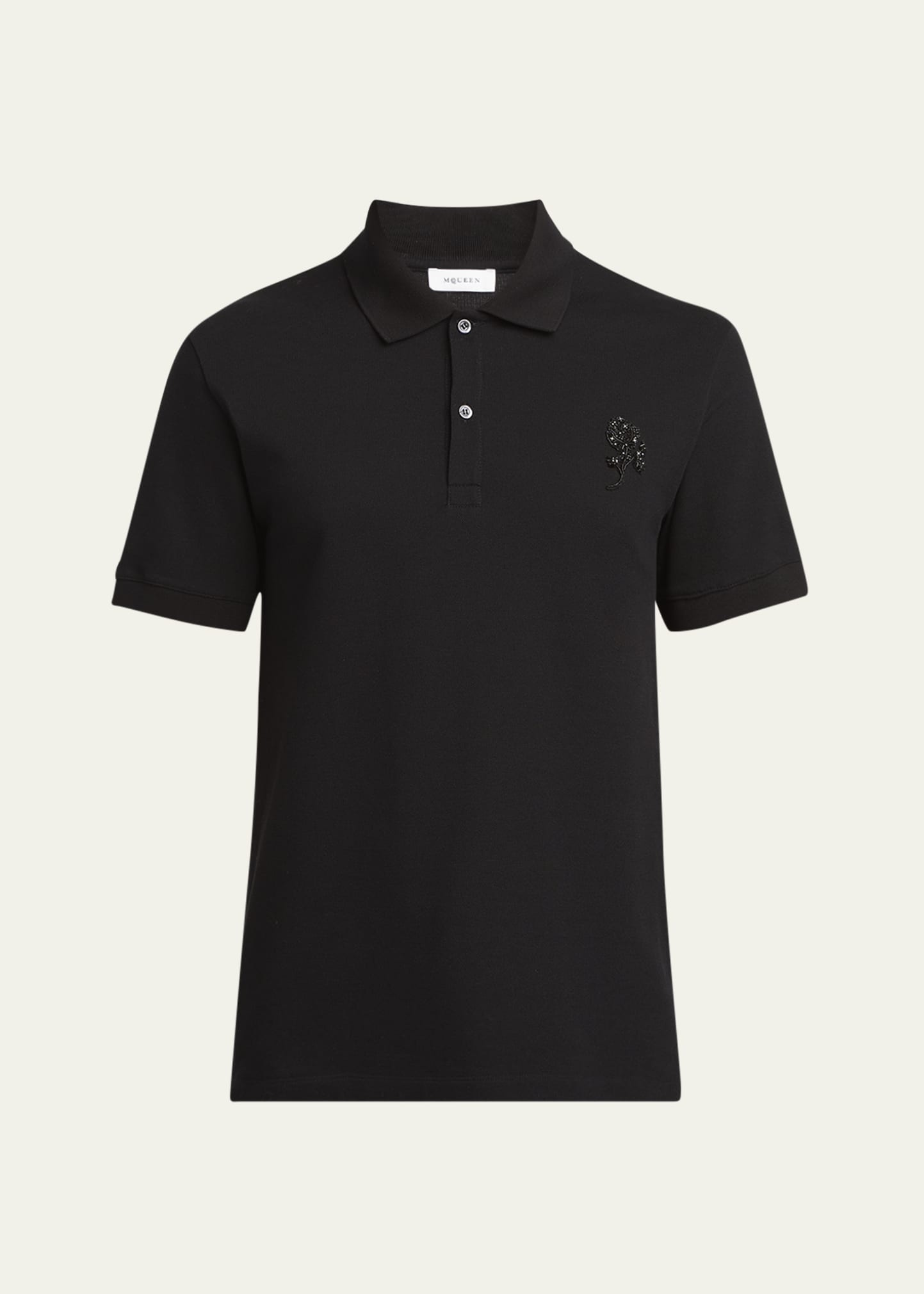 Men's Short-Sleeve Beaded Rose Piqué Polo Shirt - 1