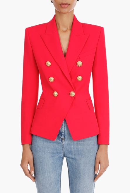 Fuchsia wool blazer with gold-tone double-breasted buttoned closure - 5