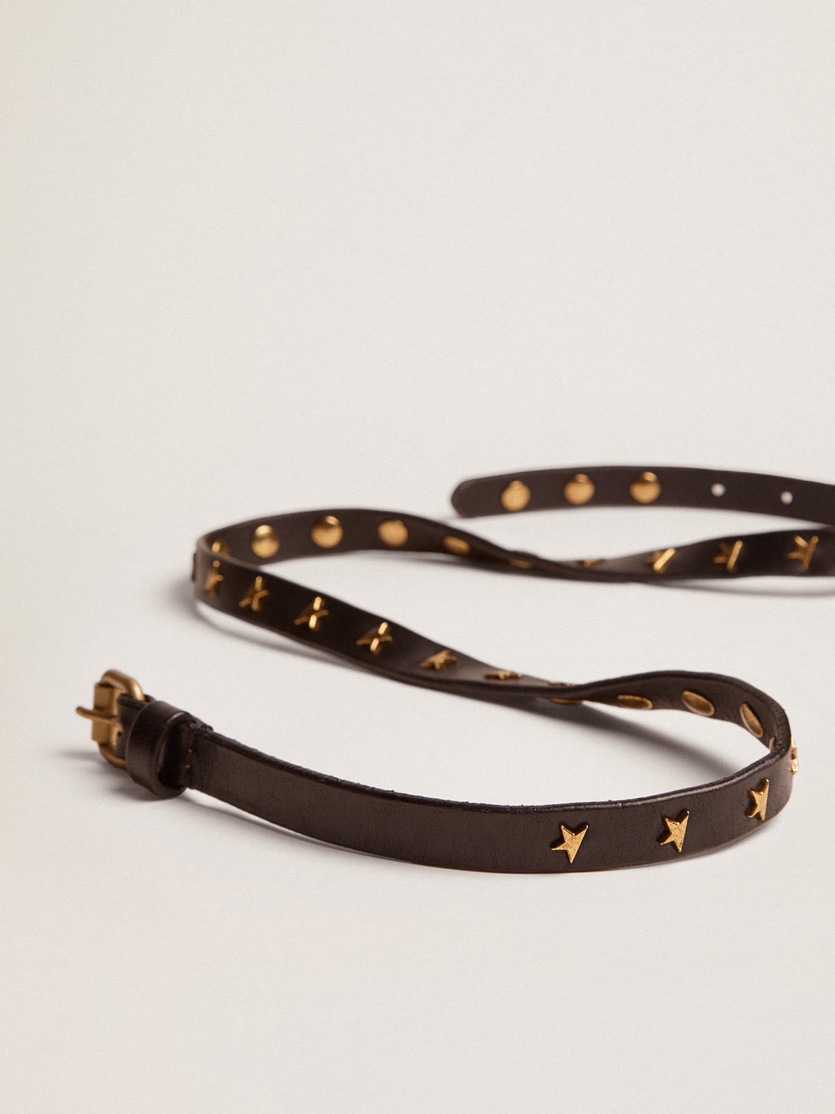 Women's belt in black leather with star-shaped studs - 4