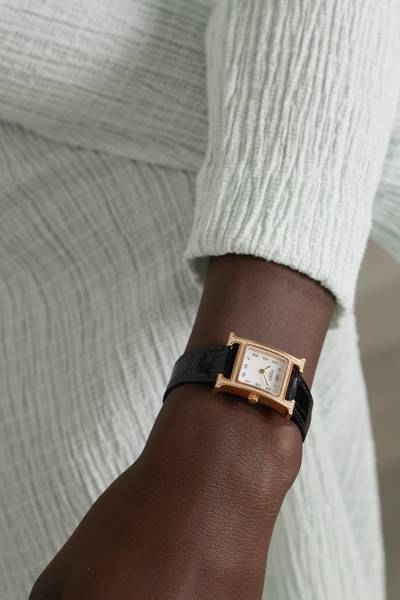 Hermès Heure H 25mm small 18-karat rose gold, alligator, mother-of-pearl and diamond watch outlook