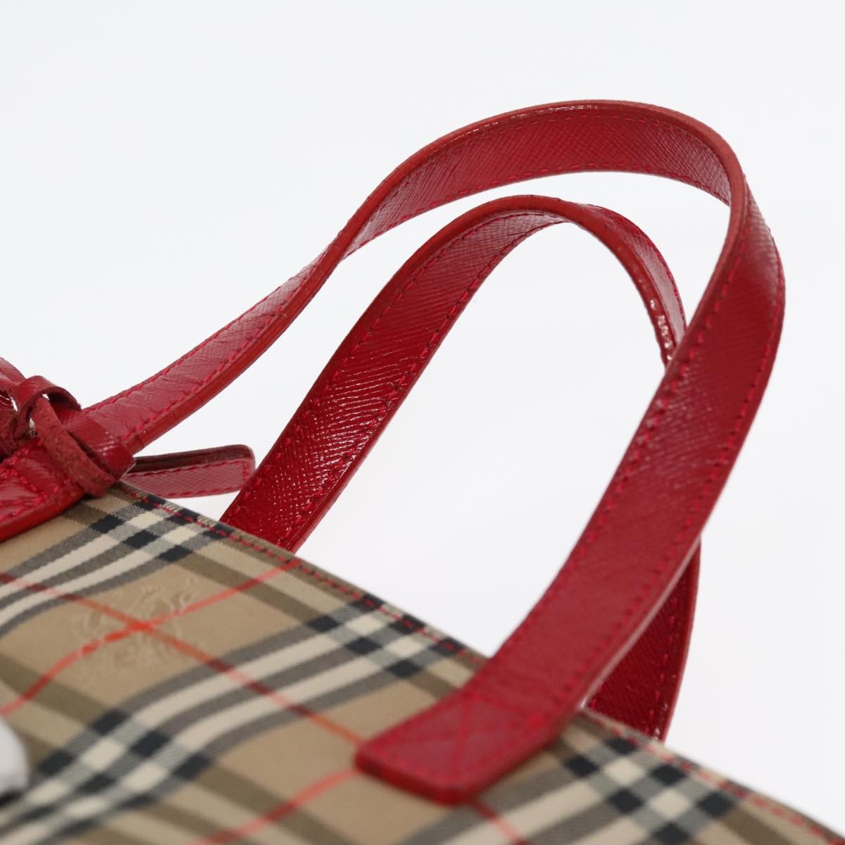Burberry Nova Check Hand Bag Canvas Leather Beige Red Gold - 8
