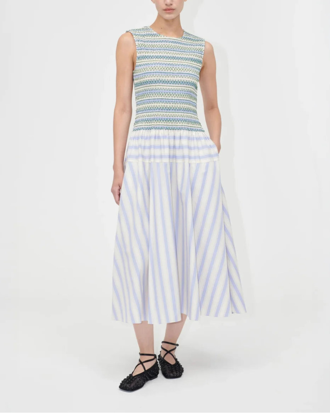 SMOCKED GATHERED TANK DRESS - 2