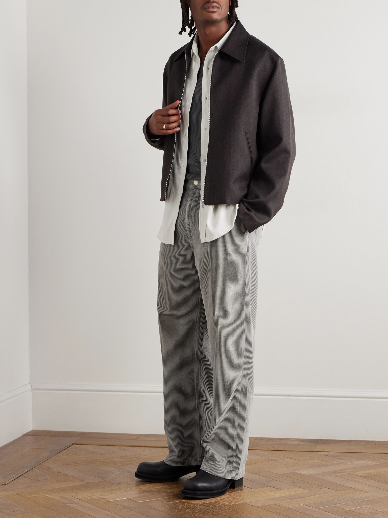 Straight-Leg Cotton-Corduroy Trousers Gray - 2