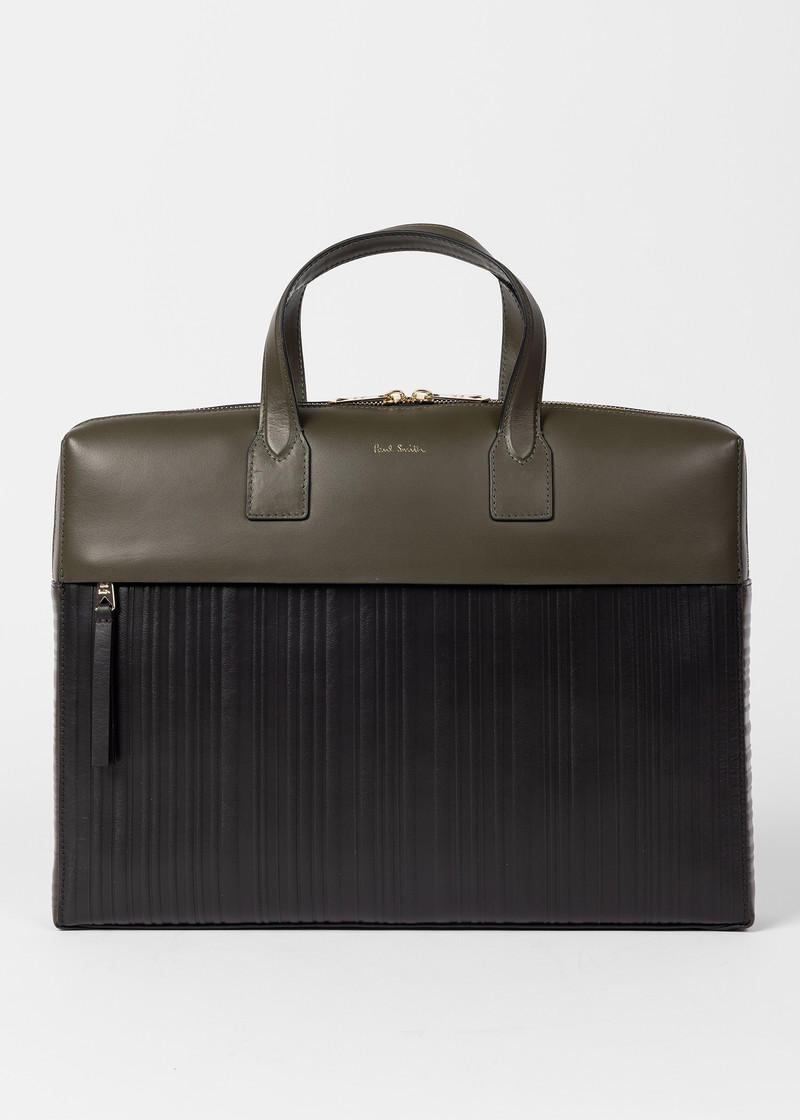 Khaki 'Shadow Stripe' Leather Slim Folio 1