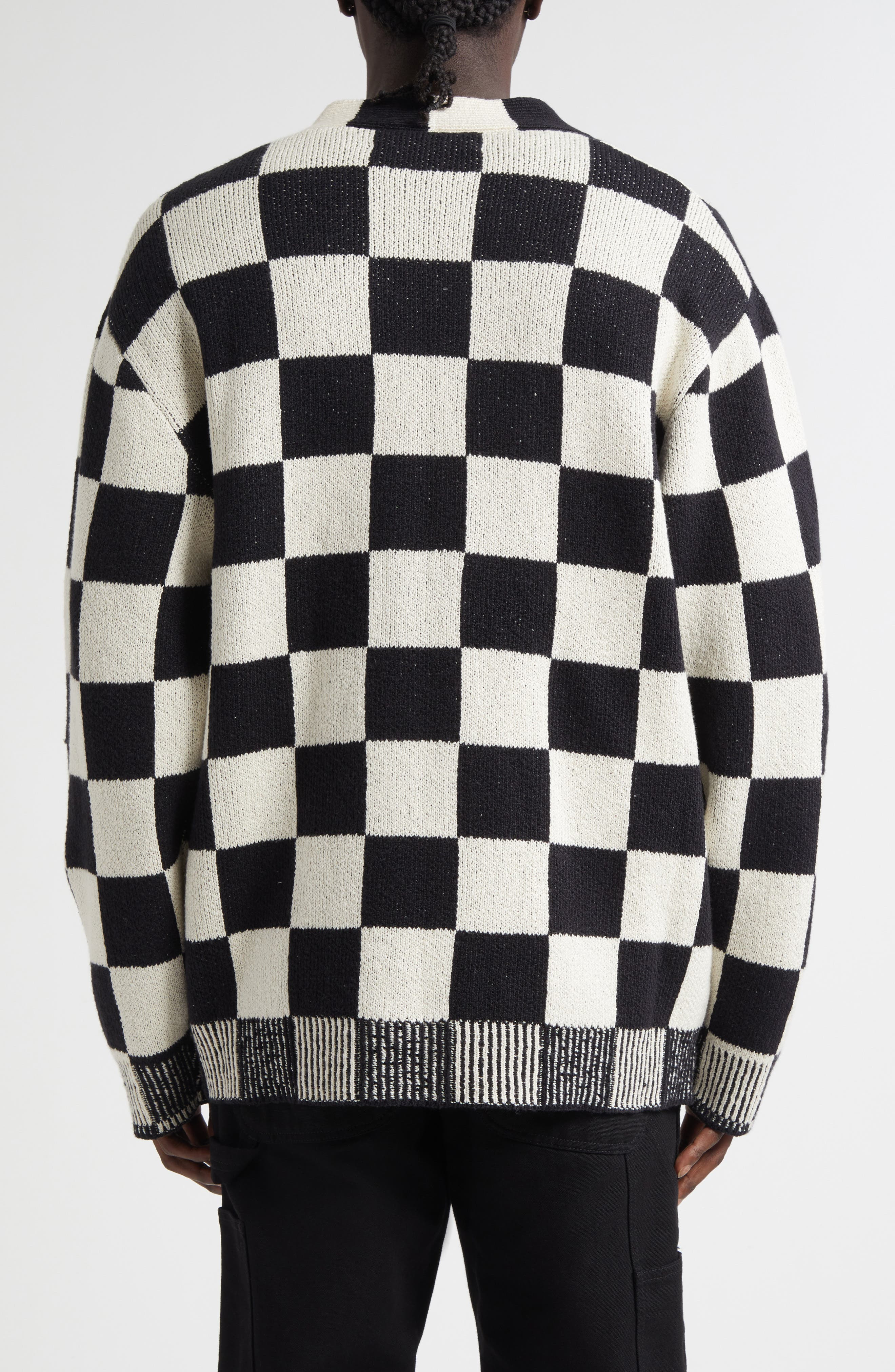 The Elder Statesman Nora Lite Creatures Cardigan in Black/Natural Check at Nordstrom - 2