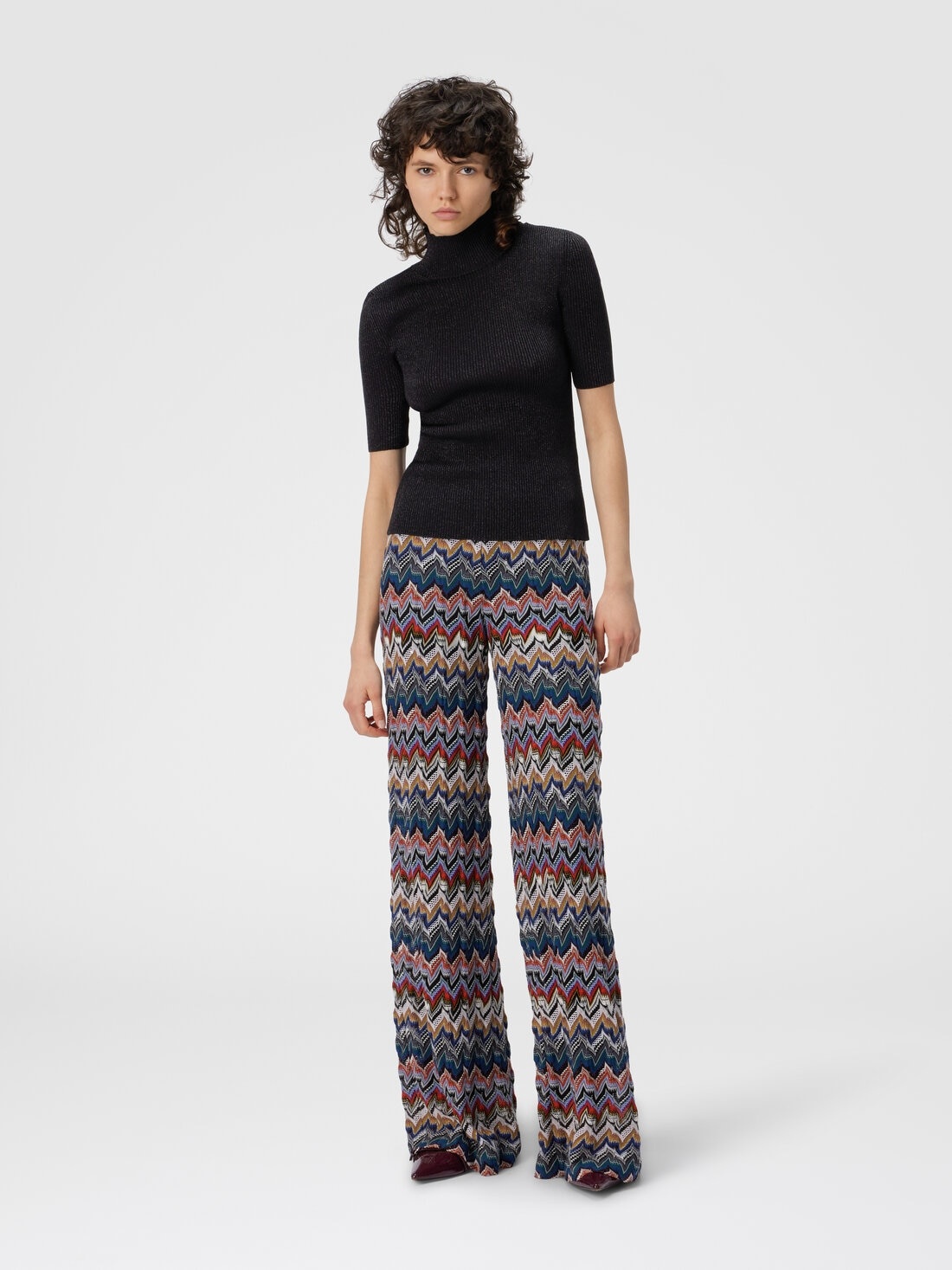 Mock Neck Sweater with Lamé Threads - 2