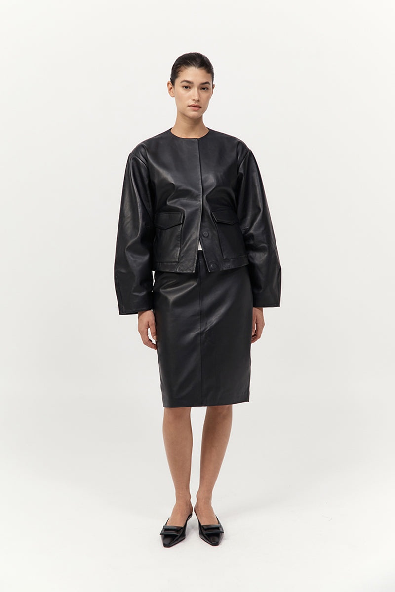 Leather Pencil Skirt - Black - 4