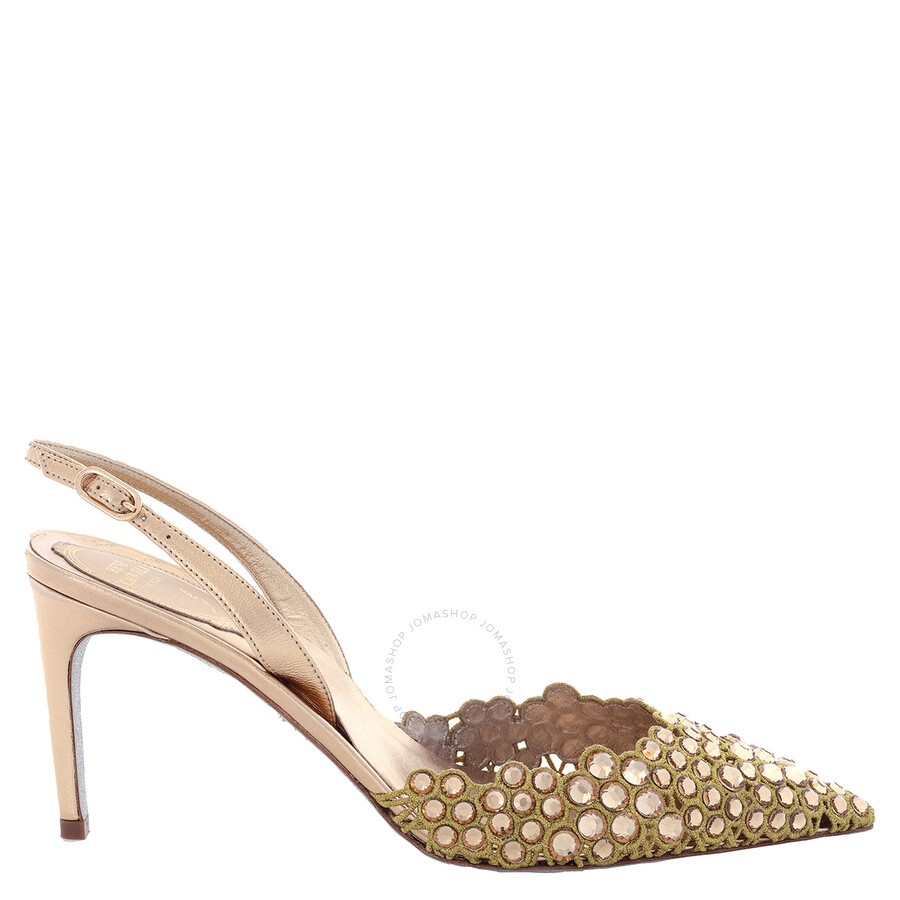 Rene Caovilla Ladies Vega Crystal Gold Slingback Pumps - 1