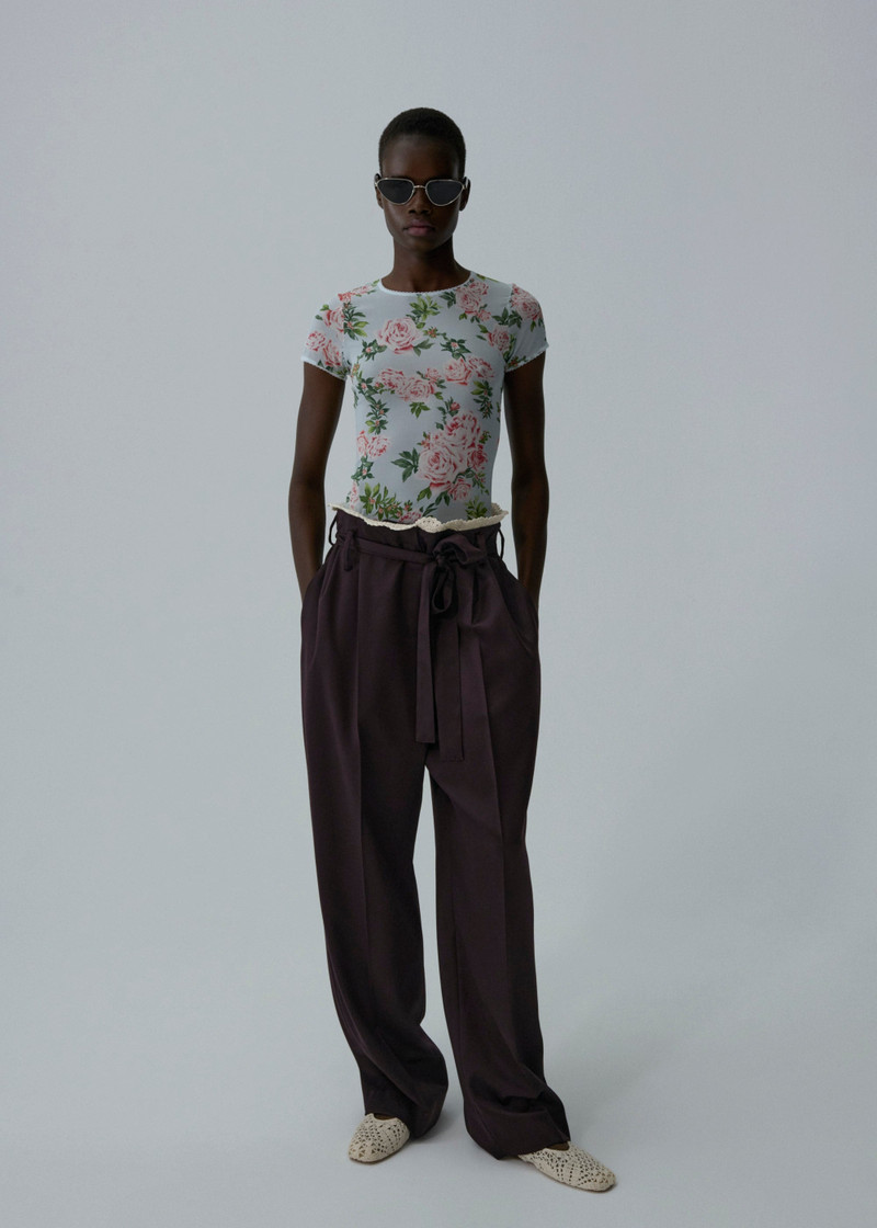 MAGDA BUTRYM Lace-detail wool tapered trousers in burgundy outlook
