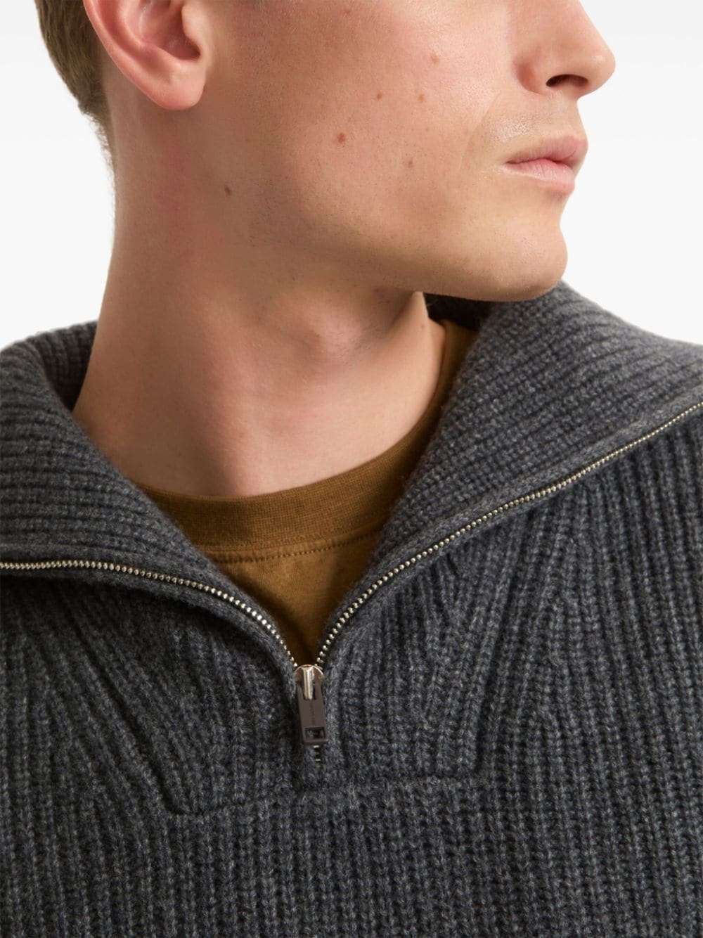 zip-up ribbed knit sweater - 9